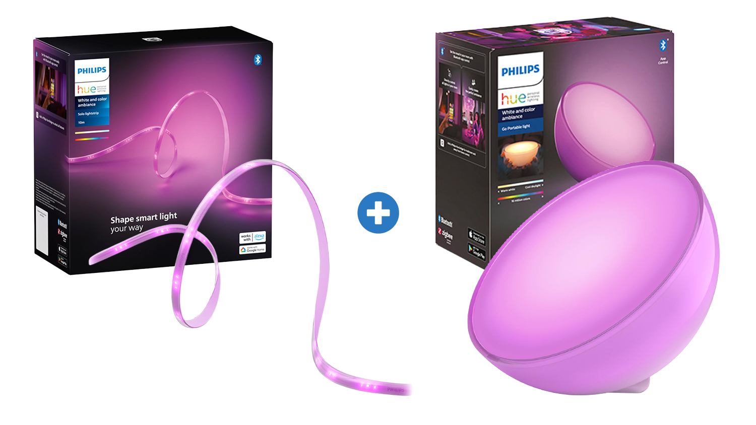 LED lightstrip and portable smart lamp combo pack for home lighting setup