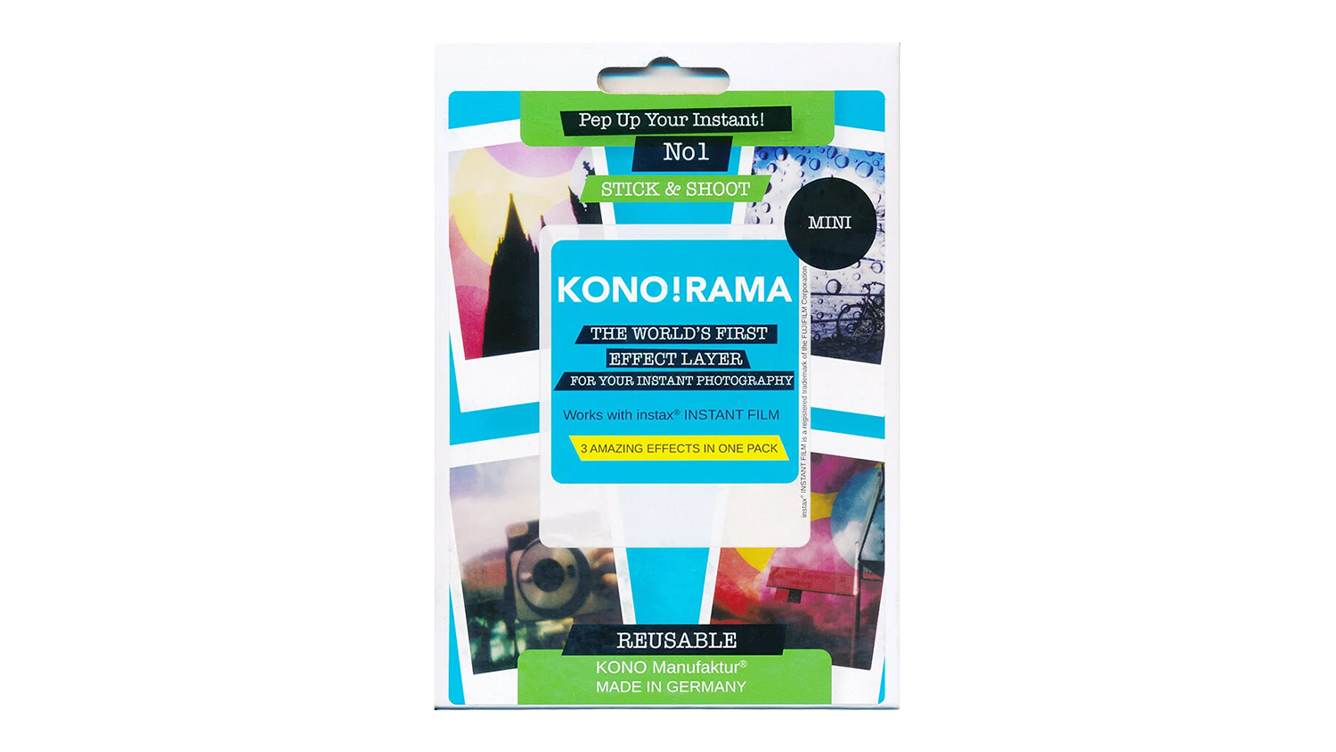 A retail packaging of the KONO Rama No.1 3 Effects Filter for Mini Film