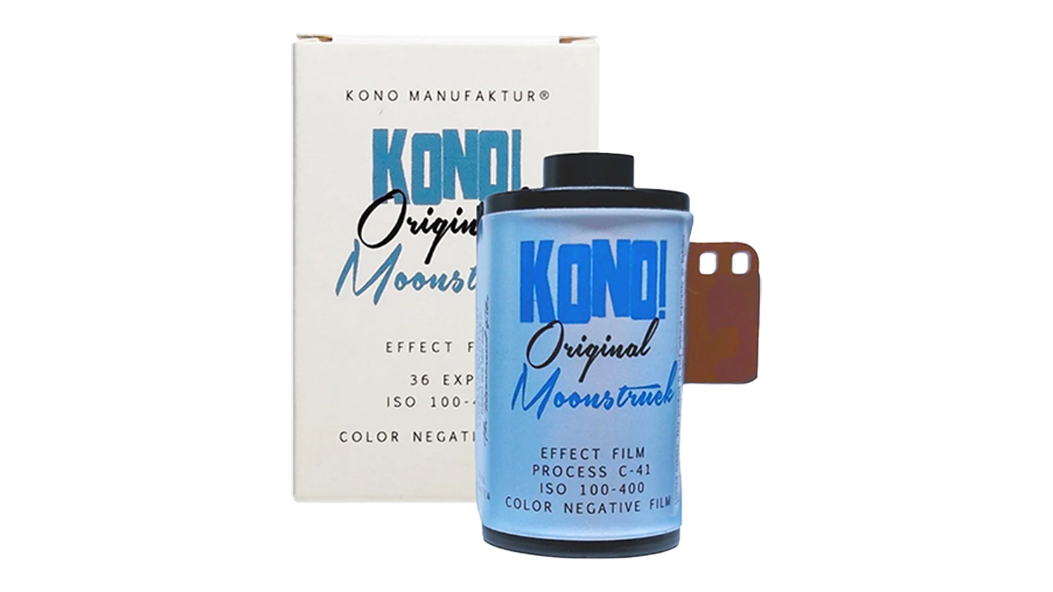 A KONO Original Moonstruck Negative Film beside the retail box packaging
