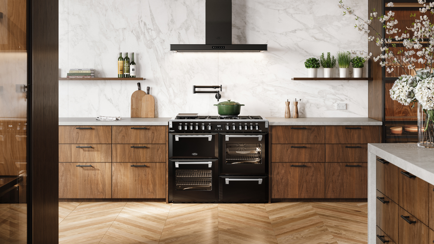 Belling 110cm Dual Fuel Freestanding Oven with 7 Burner Gas Cooktop - Black (Richmond Deluxe Series/ BRDX110DFBL)