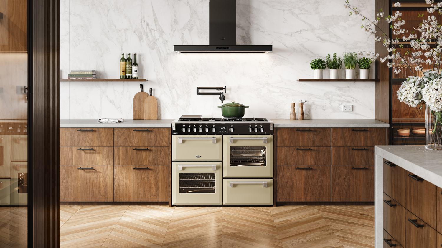 Belling 110cm Dual Fuel Freestanding Oven with 7 Burner Gas Cooktop - Cream (Richmond Deluxe Series/ BRDX110DFCR)