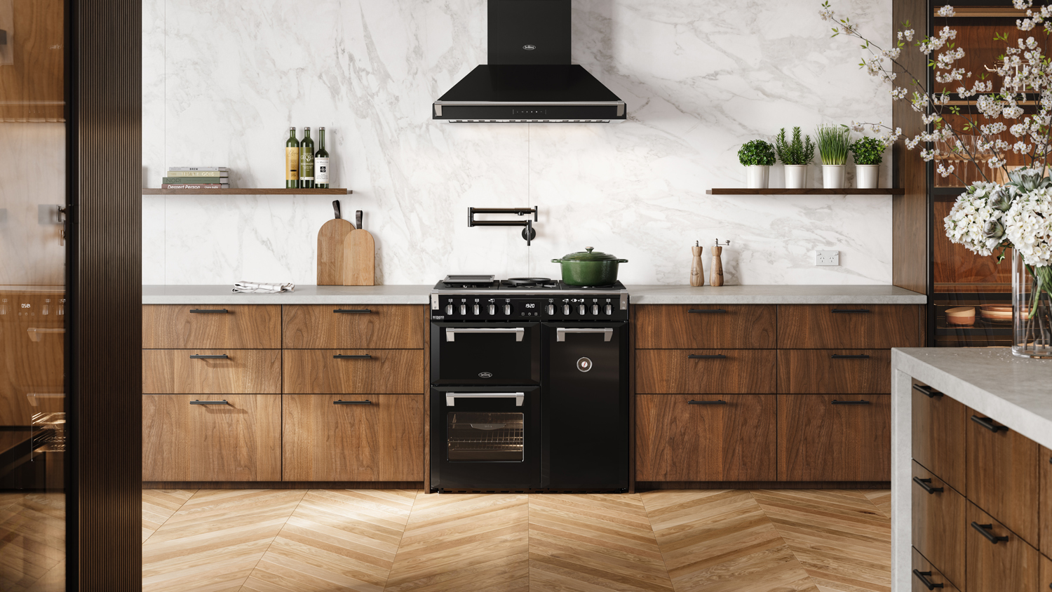 Belling 90cm Dual Fuel Freestanding Oven with 5 Burner Gas Cooktop - Black (Richmond Deluxe Series/ BRDX90DFBL)