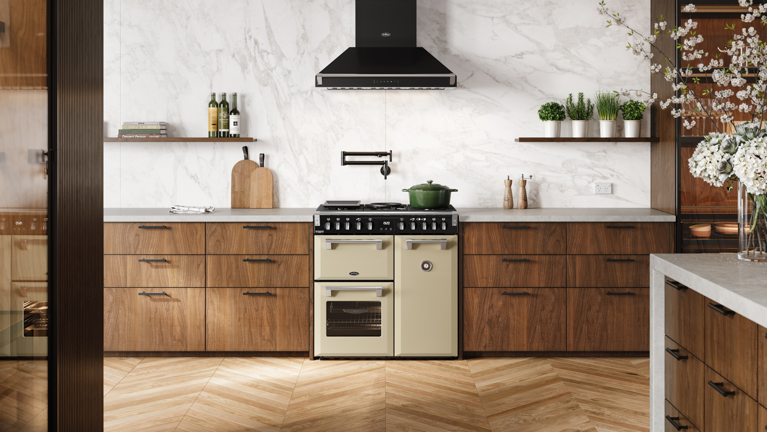 Belling 90cm Dual Fuel Freestanding Oven with 5 Burner Gas Cooktop - Cream (Richmond Deluxe Series/ BRDX90DFCR)