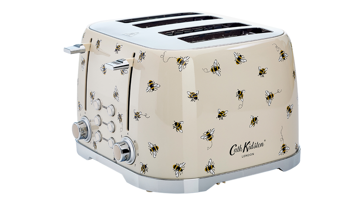 An angled view of the Cath Kidston Bee Toaster