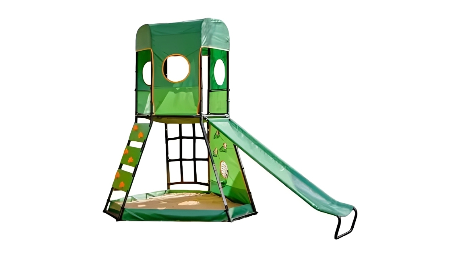 A front view of the climbing frame with a slide
