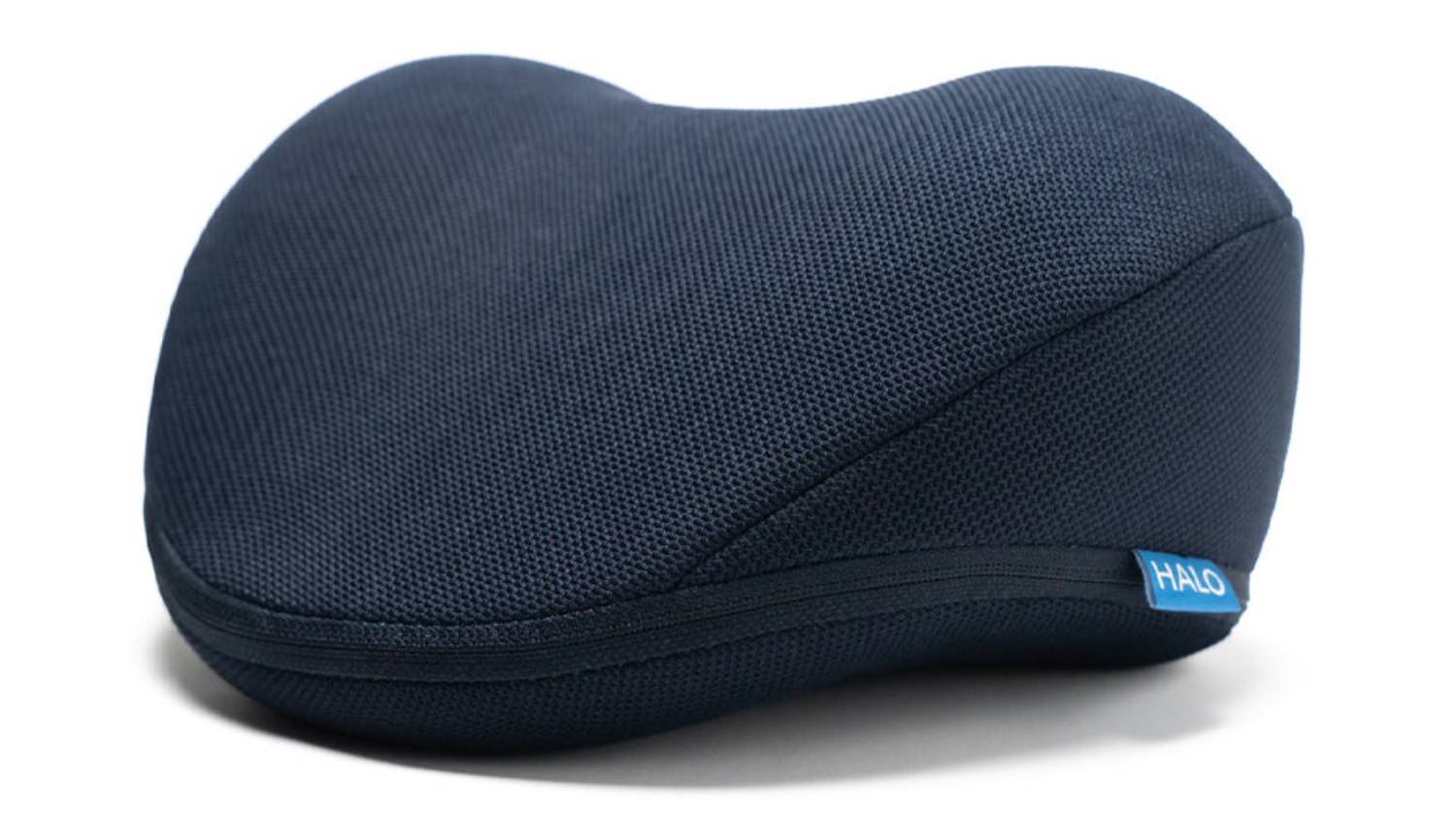 Close-up of the HALO Orthopaedic Neck Stretch Pillow in dark navy blue