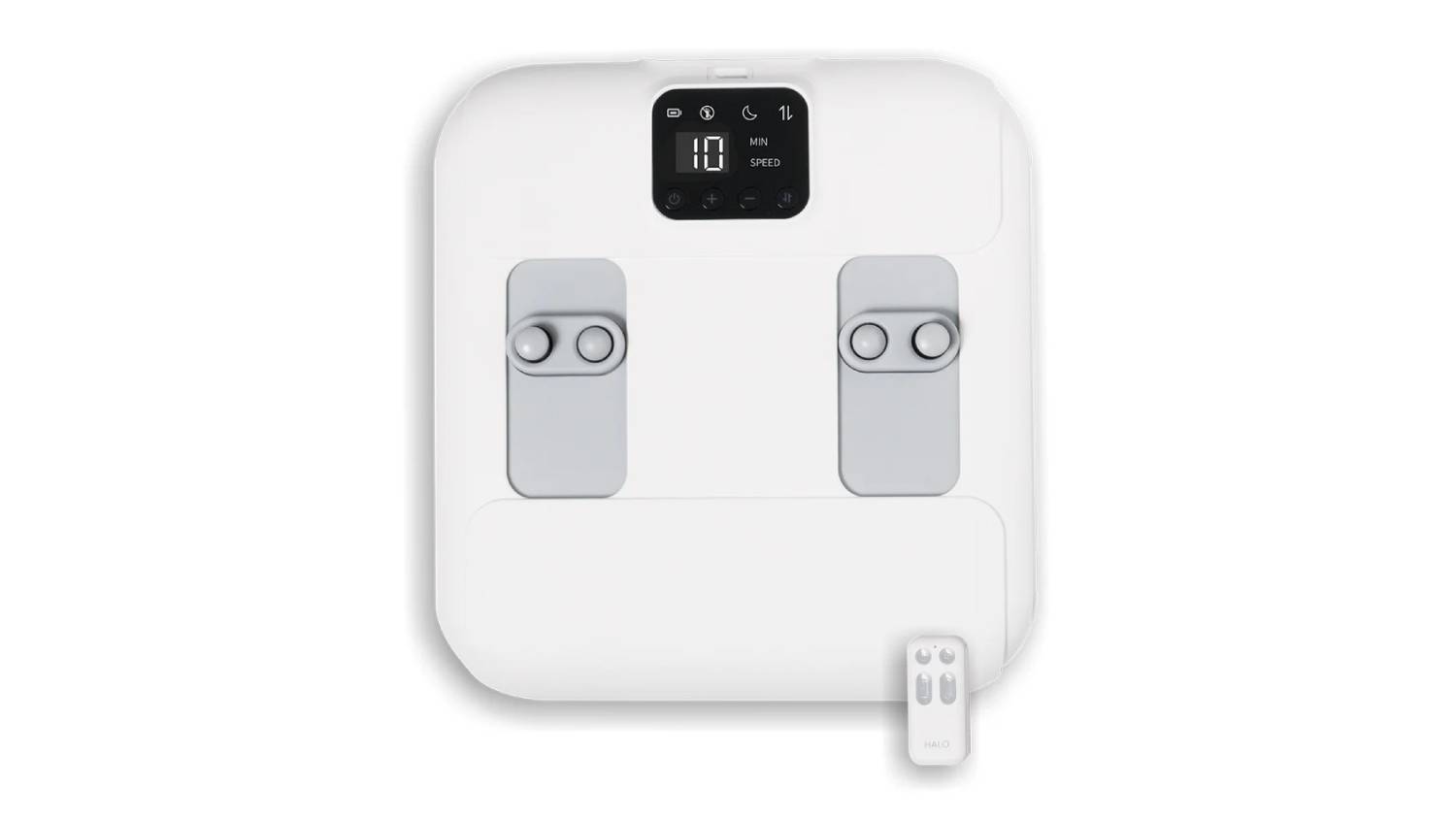 Top view of the HALO Handheld Compact Percussion Foot Massager in white