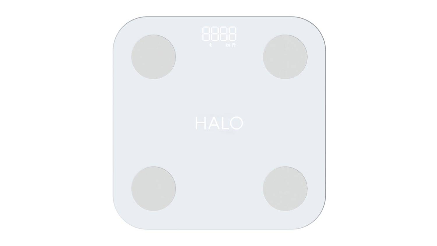 Top view of the HALO Smart Bluetooth Bathroom Scale in white