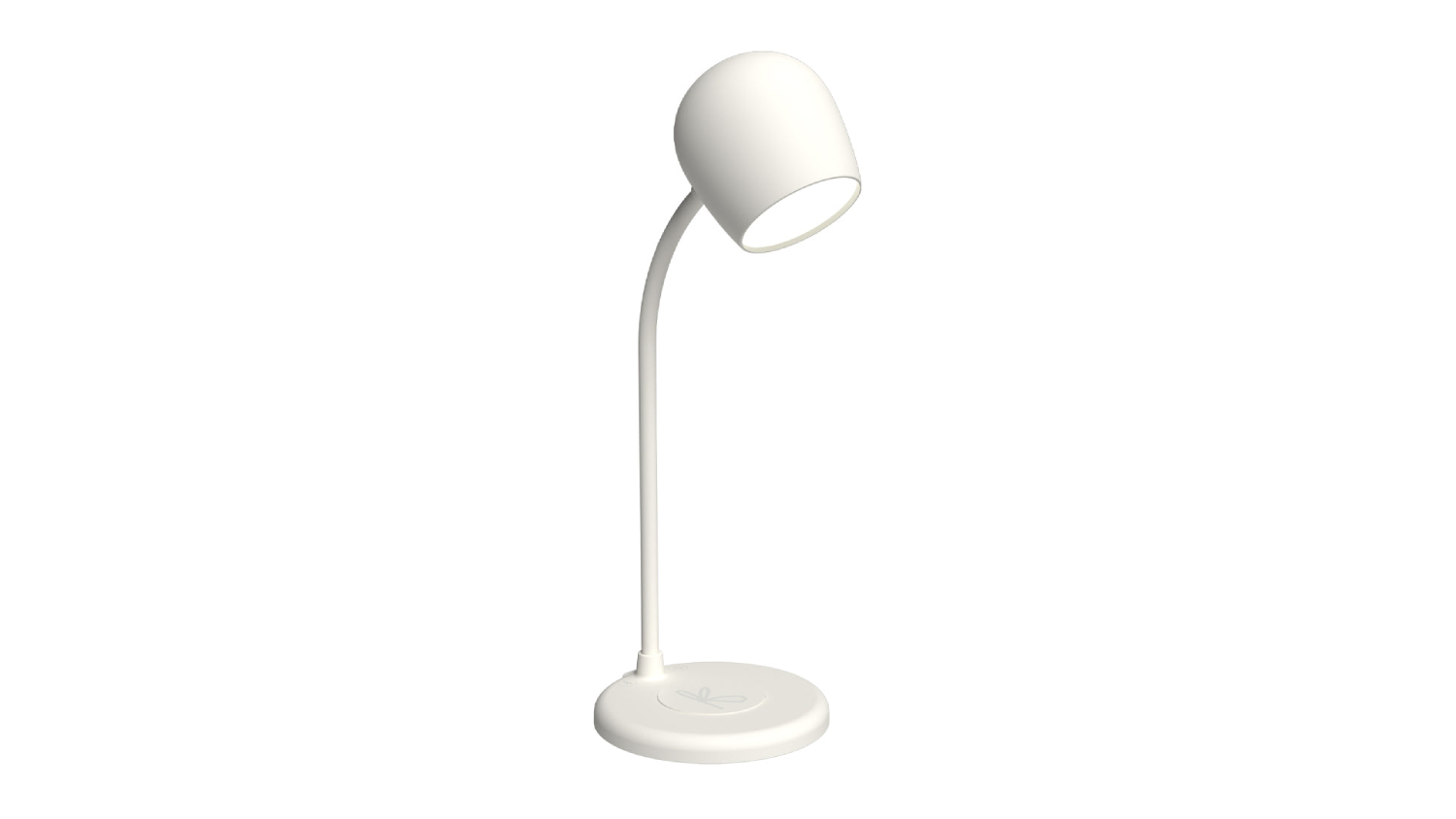 Kreafunk Ellie white desk lamp with wireless charging base and Bluetooth speaker in modern design