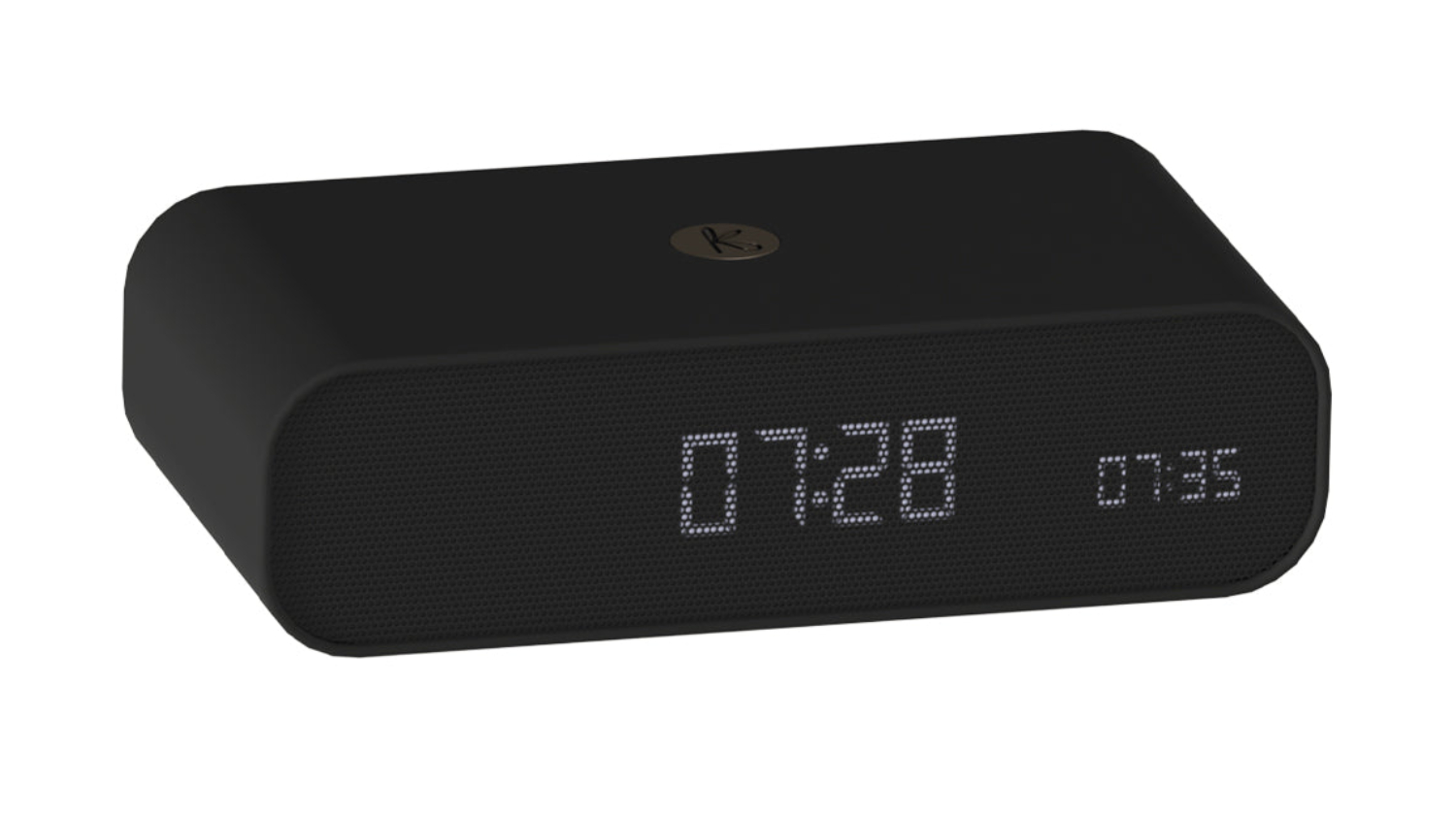 Black rectangular alarm clock with LED time display