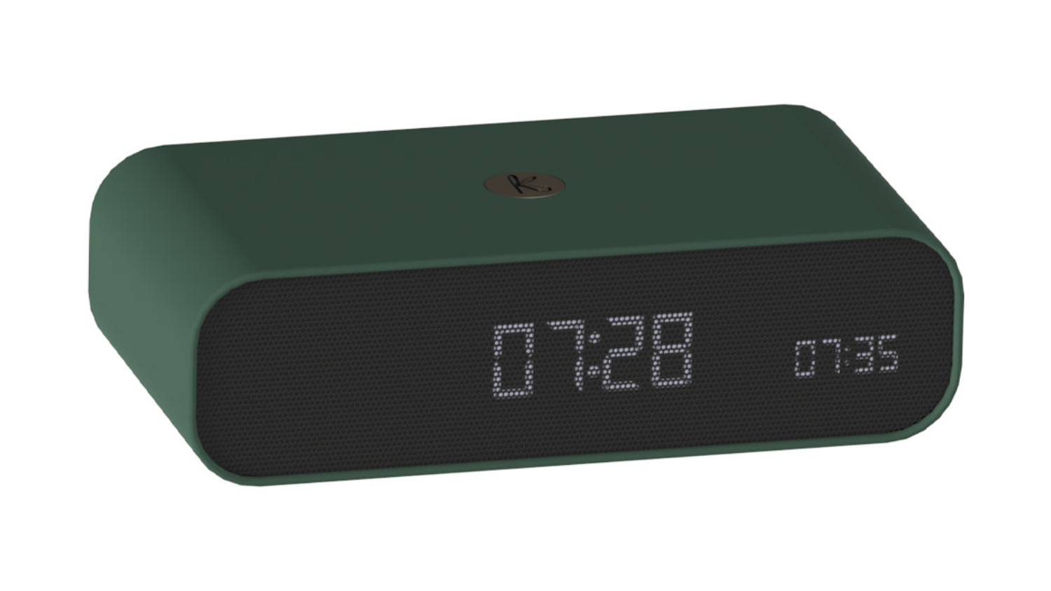 Green rectangular alarm clock with LED time display