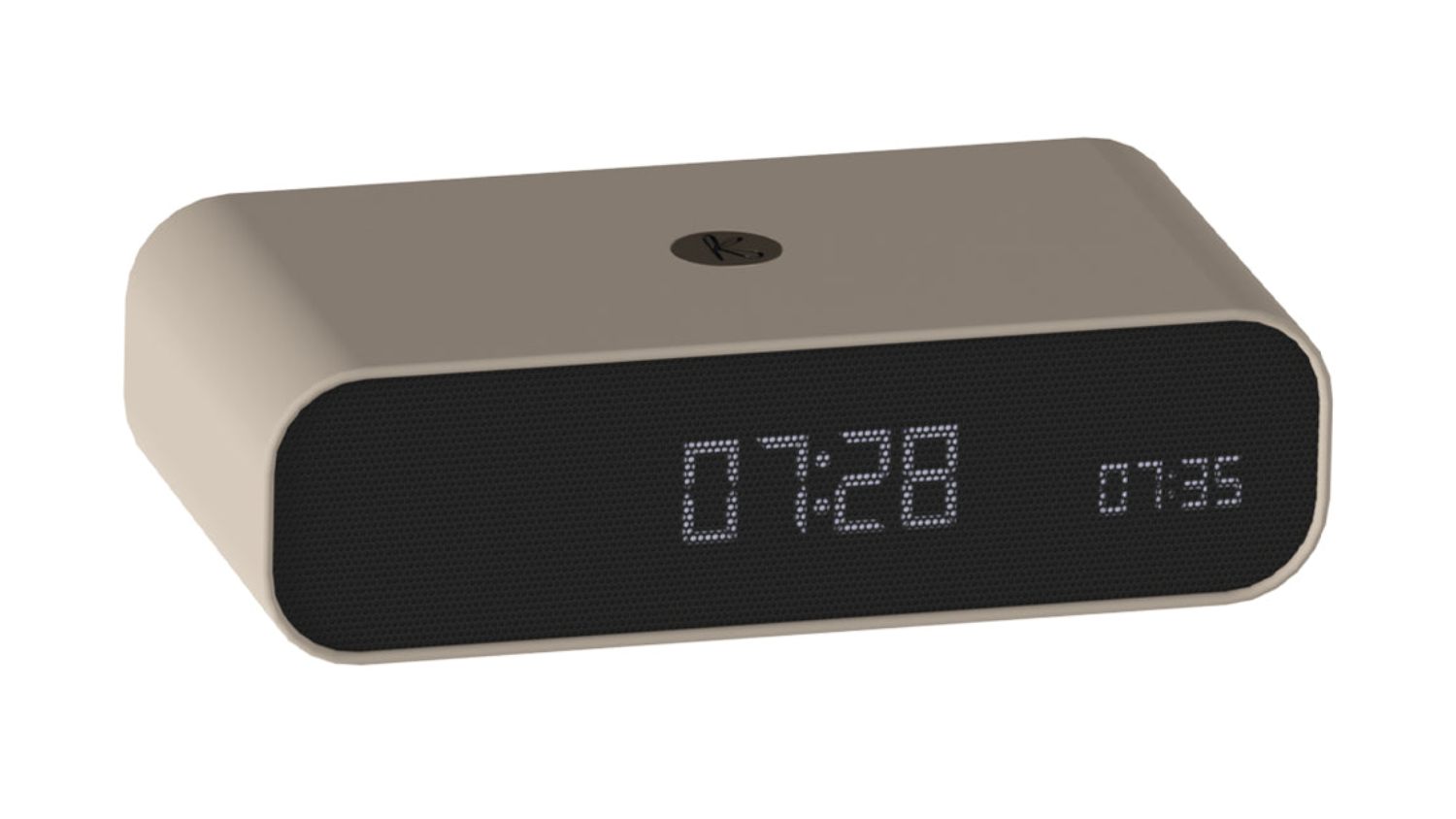 Beige rectangular alarm clock with LED time display