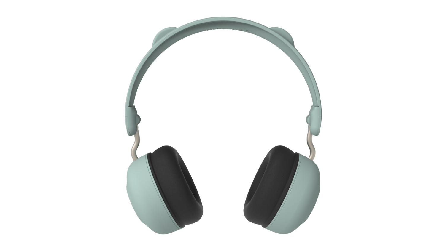 Mint green Kreafunk Buzz Junior Bluetooth headphones with soft black ear cushions and bear ears