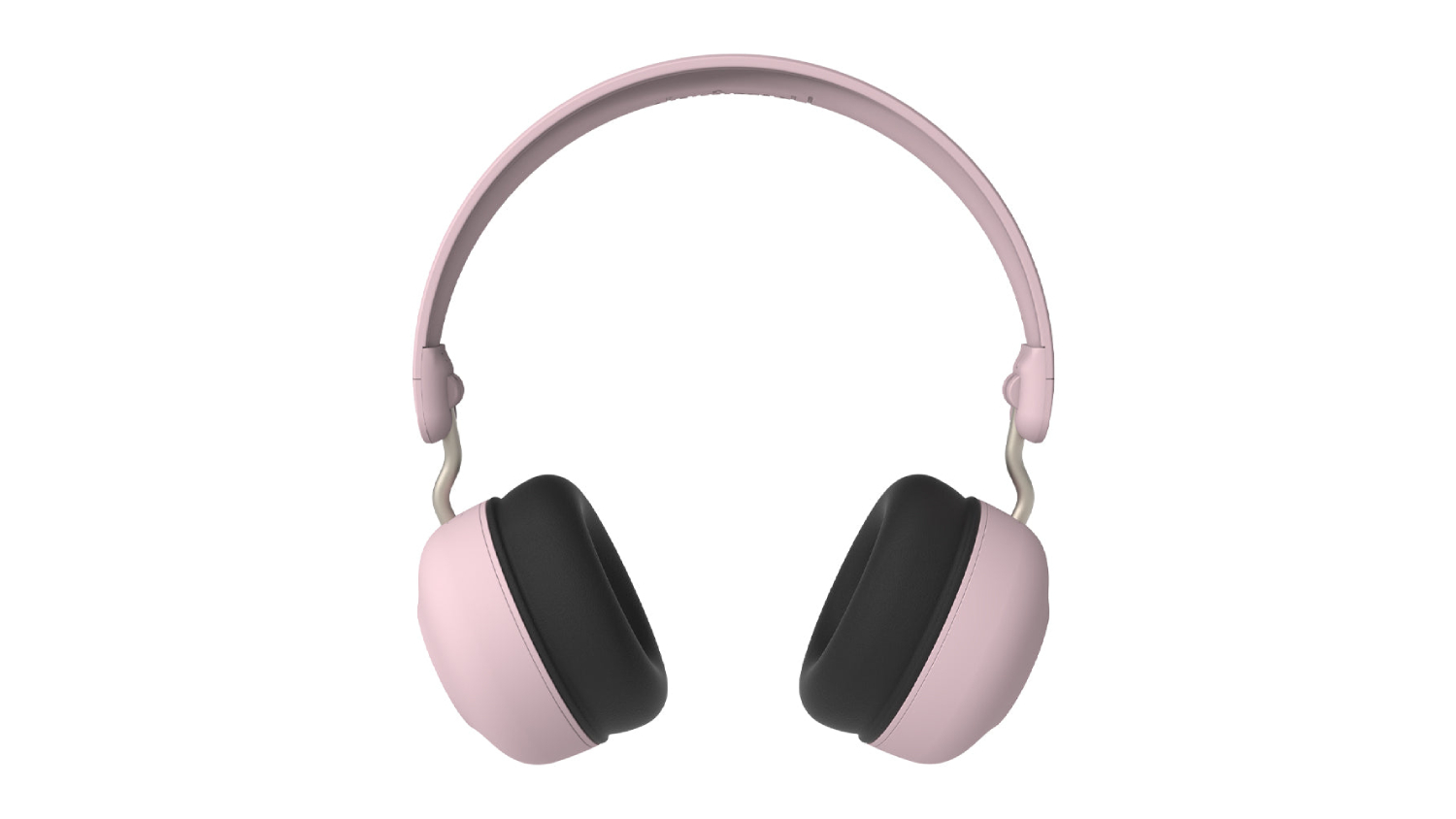 Pink over-ear Bluetooth headphones with black cushioned ear pads and an adjustable headband