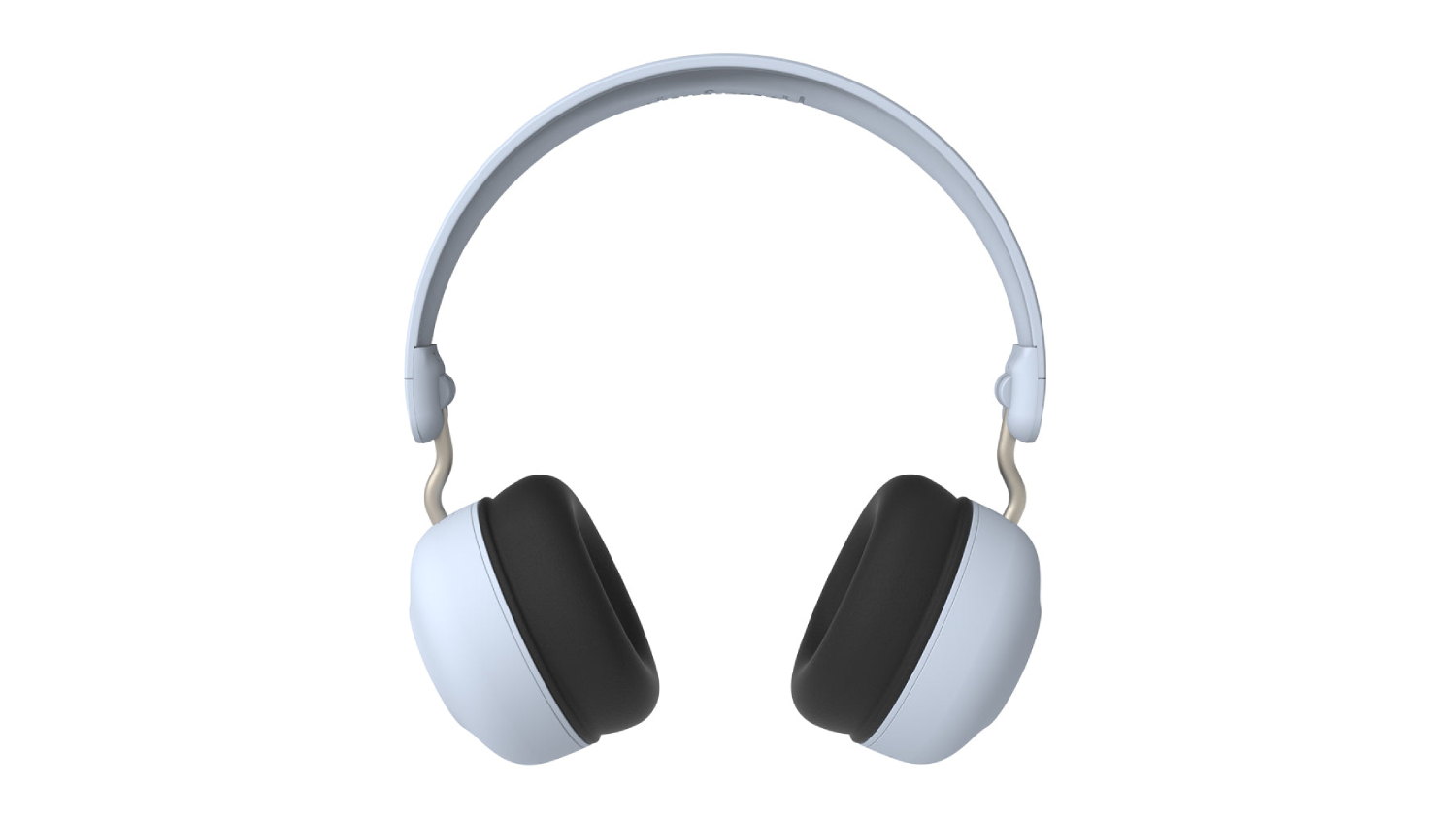 Blue over-ear Bluetooth headphones with black cushioned ear pads and an adjustable headband