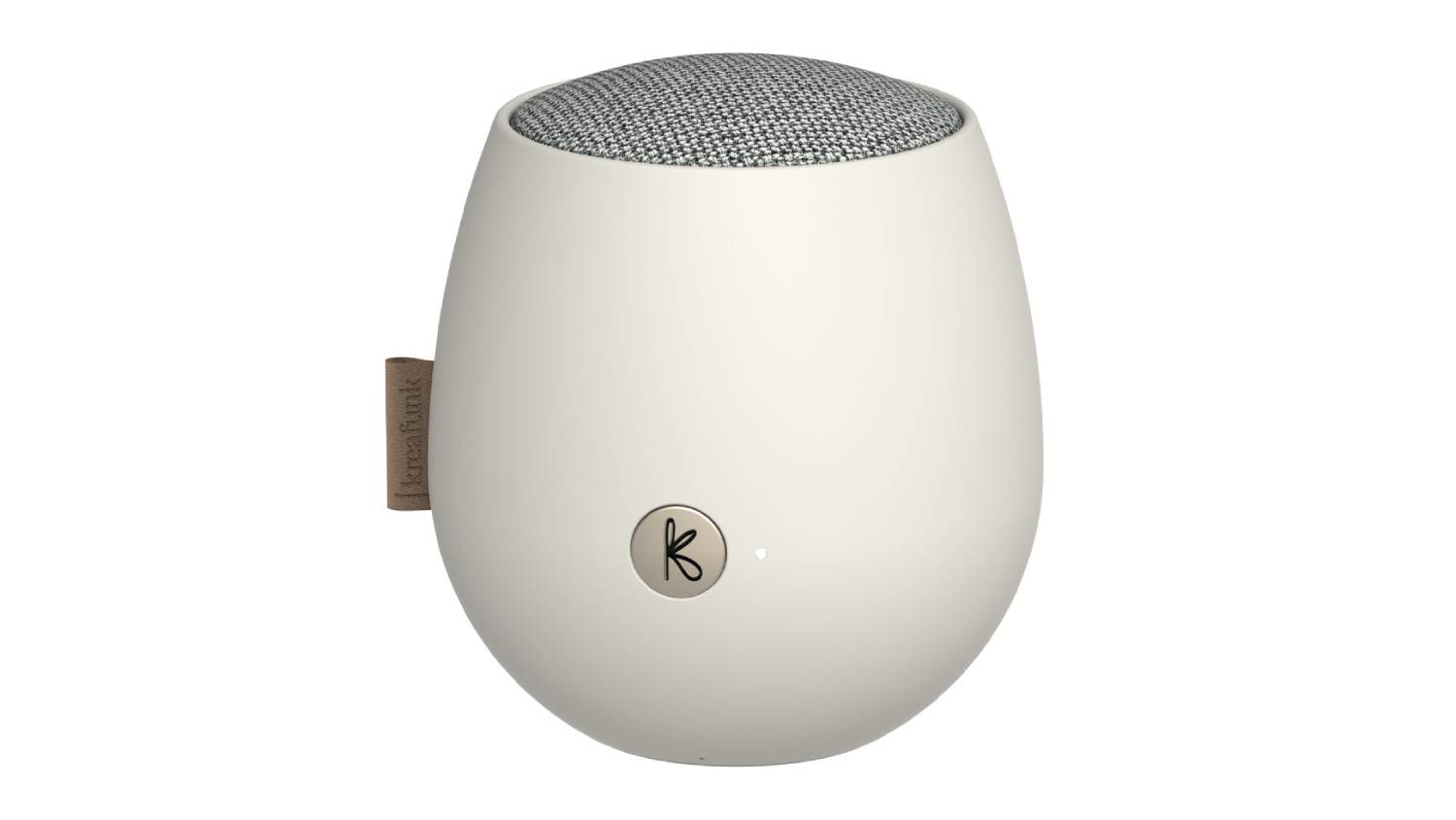 Front view of the Kreafunk aJAZZ 2 Portable Bluetooth Speaker in white featuring a smooth, rounded egg-like shape
