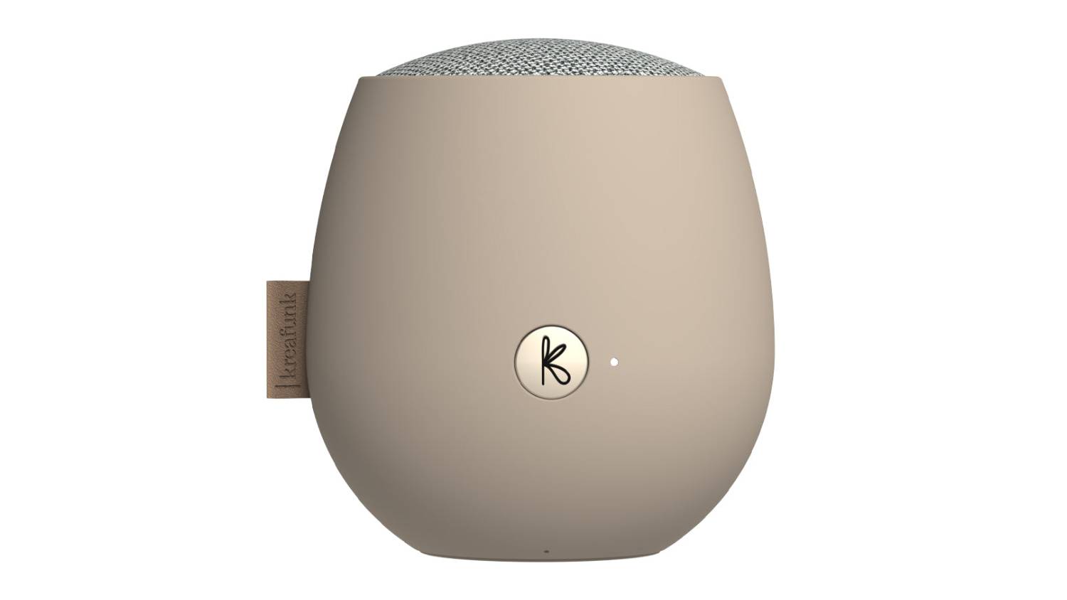Front view of the Kreafunk aJAZZ 2 Portable Bluetooth Speaker in ivory sand featuring a smooth, rounded egg-like shape