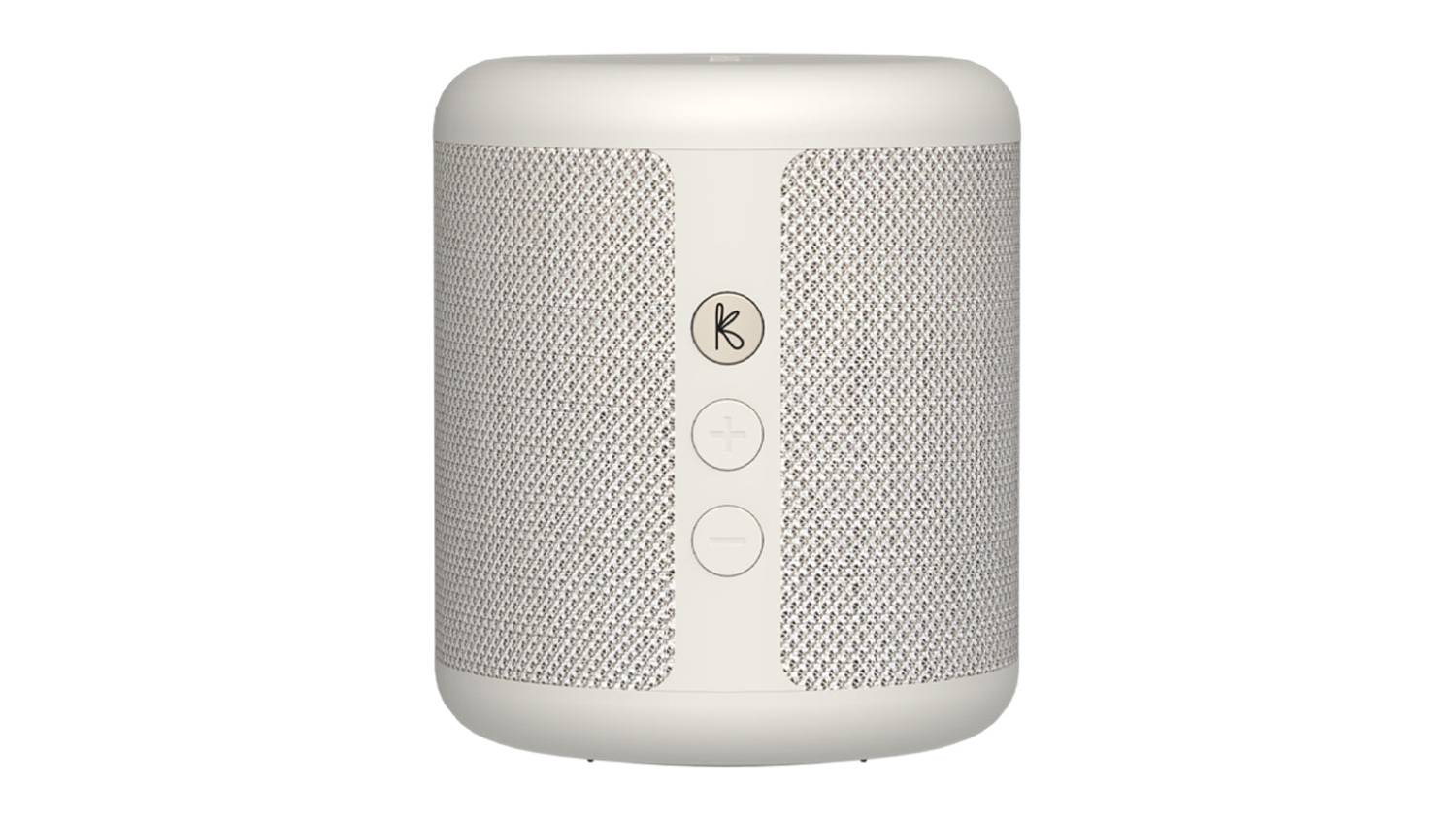 Front view of the Kreafunk Karl Portable Bluetooth Speaker in Soft White, featuring a cylindrical shape