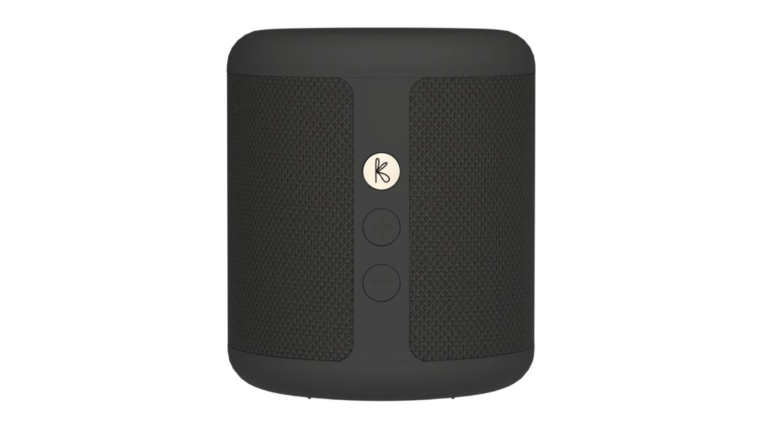 Front view of the Kreafunk Karl Portable Bluetooth Speaker in Black, featuring a cylindrical shape