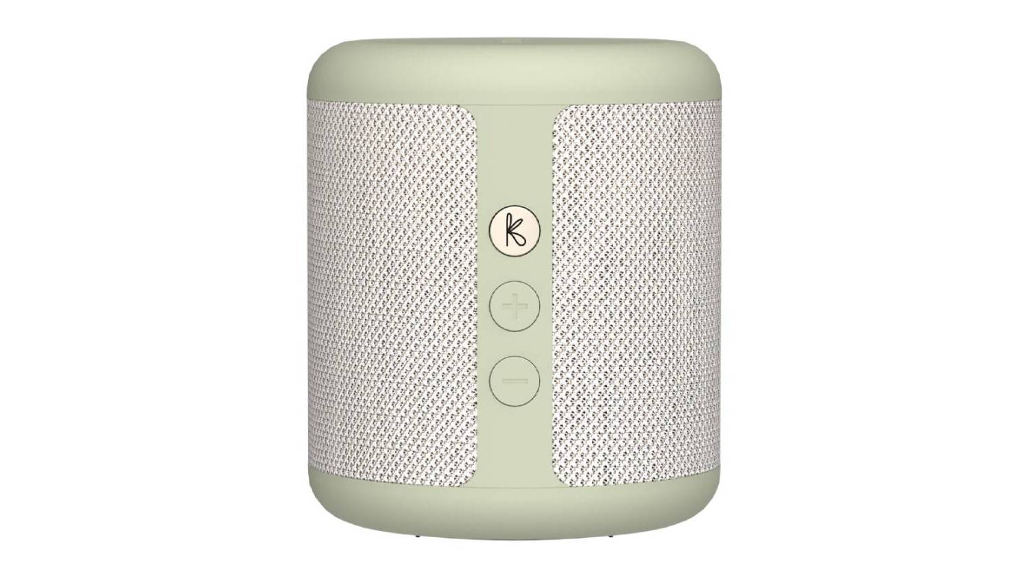 Front view of the Kreafunk Karl Portable Bluetooth Speaker in Dusty Olive, featuring a cylindrical shape