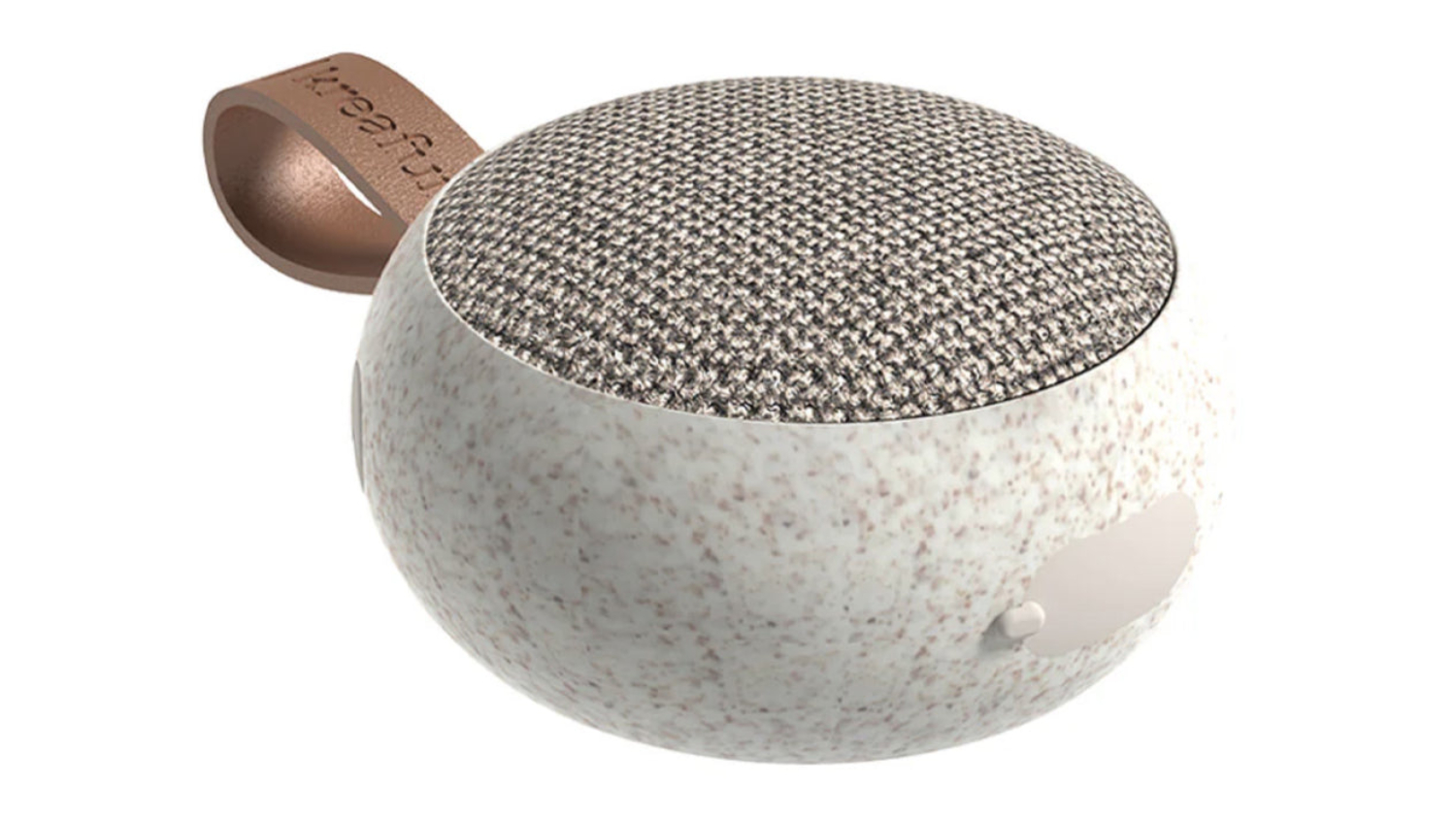 A right-angle view of the Kreafunk aGO 2 fabric portable Bluetooth speaker