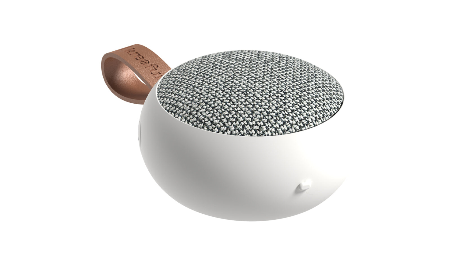 A right-angle view of the Kreafunk aGO 2 fabric portable Bluetooth speaker