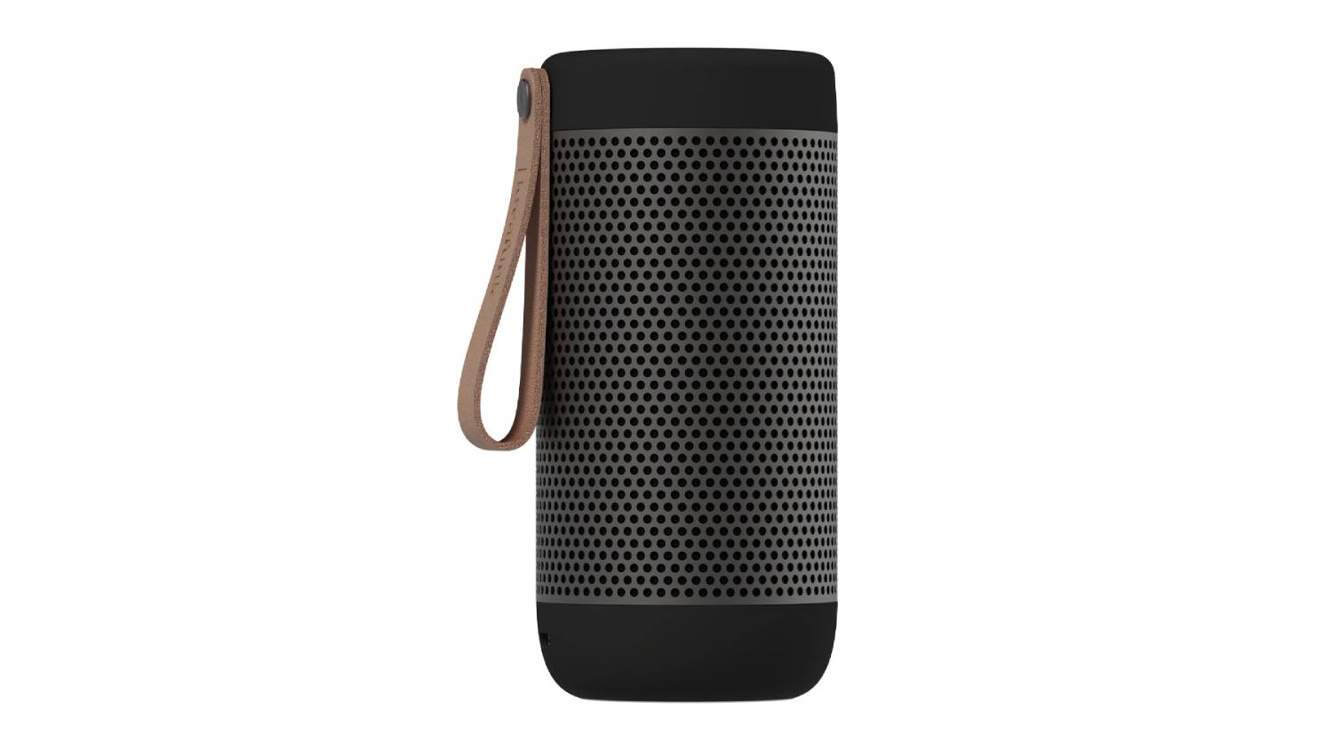 Front view of the Kreafunk aCOUSTIC Portable Bluetooth Speaker in black, featuring a cylindrical design