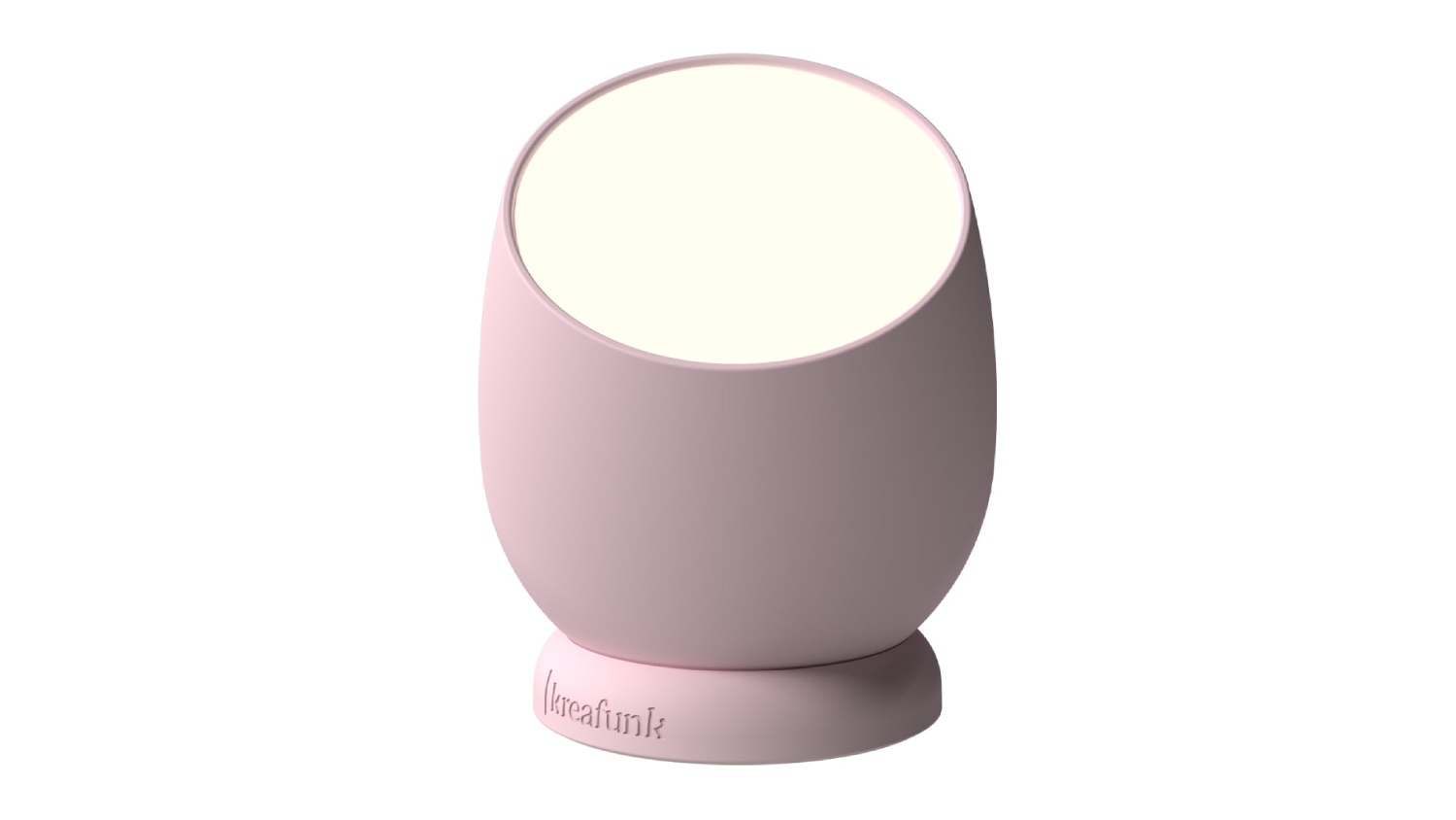 Pink Kreafunk Beam wireless dimmable lamp with round design and angled light surface on a rotating base