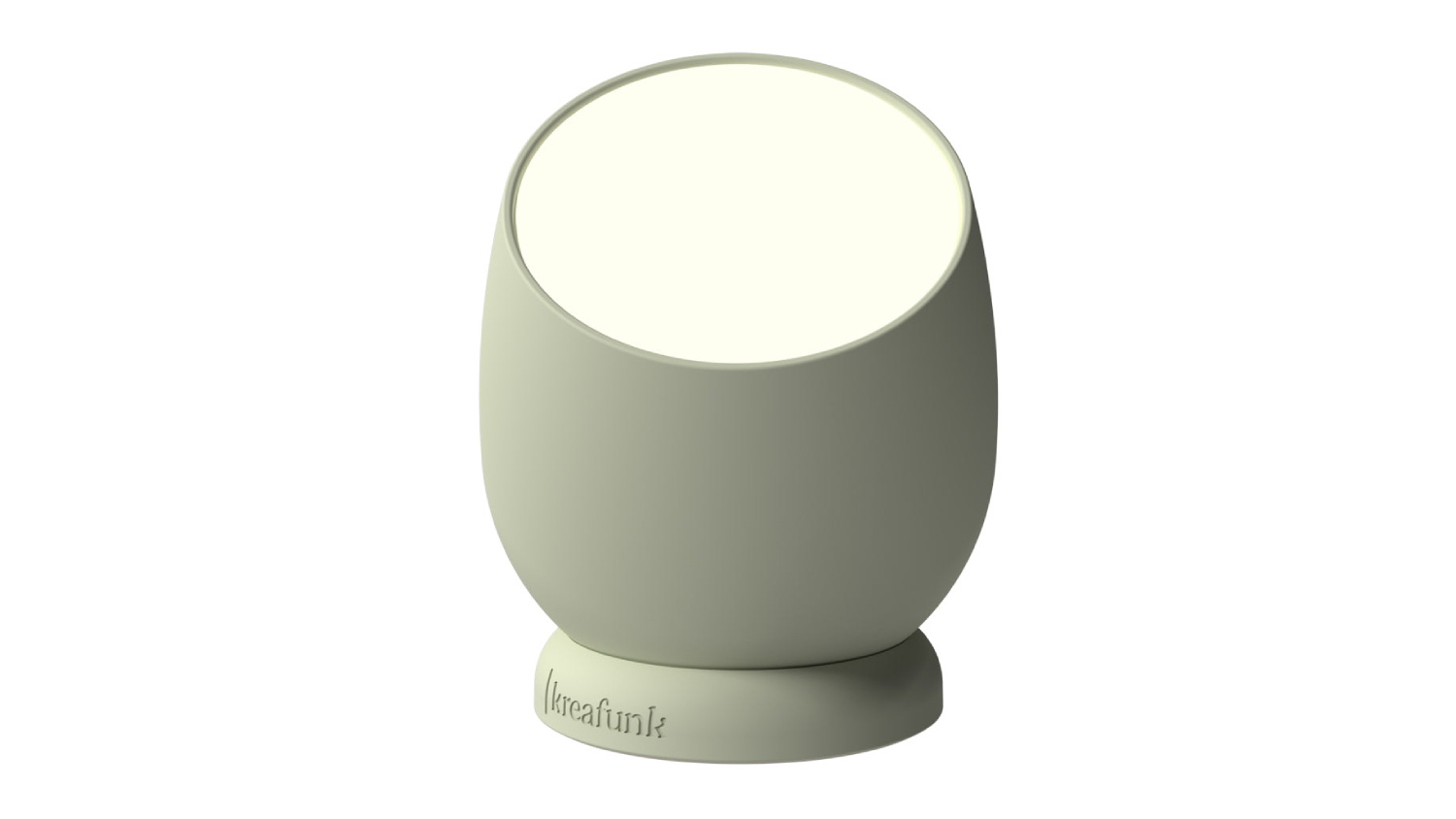 Mint green Kreafunk Beam wireless dimmable lamp with round design and angled light surface on a rotating base