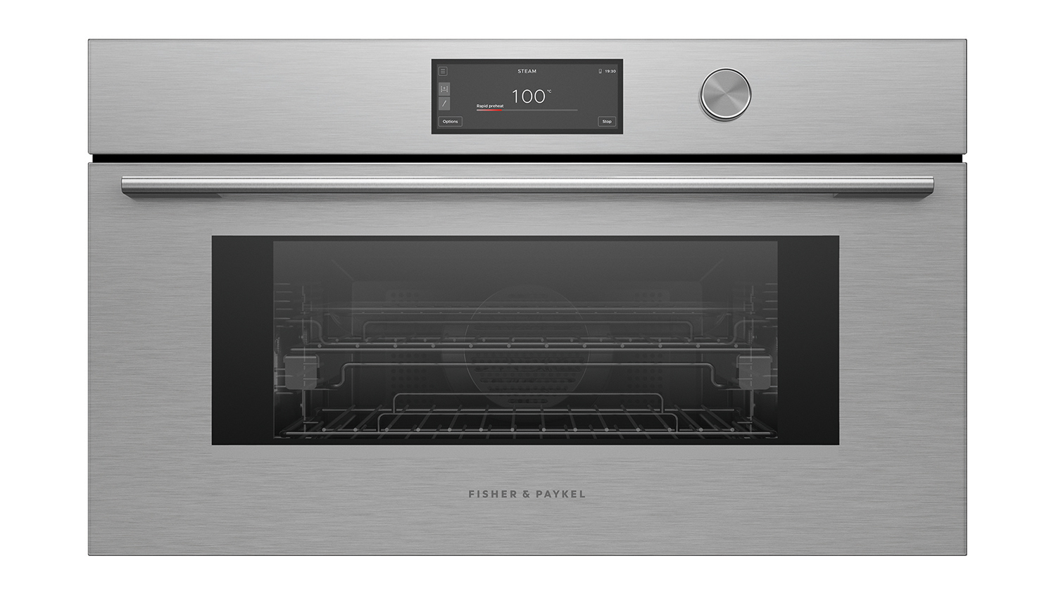 Fisher & Paykel 76cm Built-In Compact Steam Oven in sleek silver finish