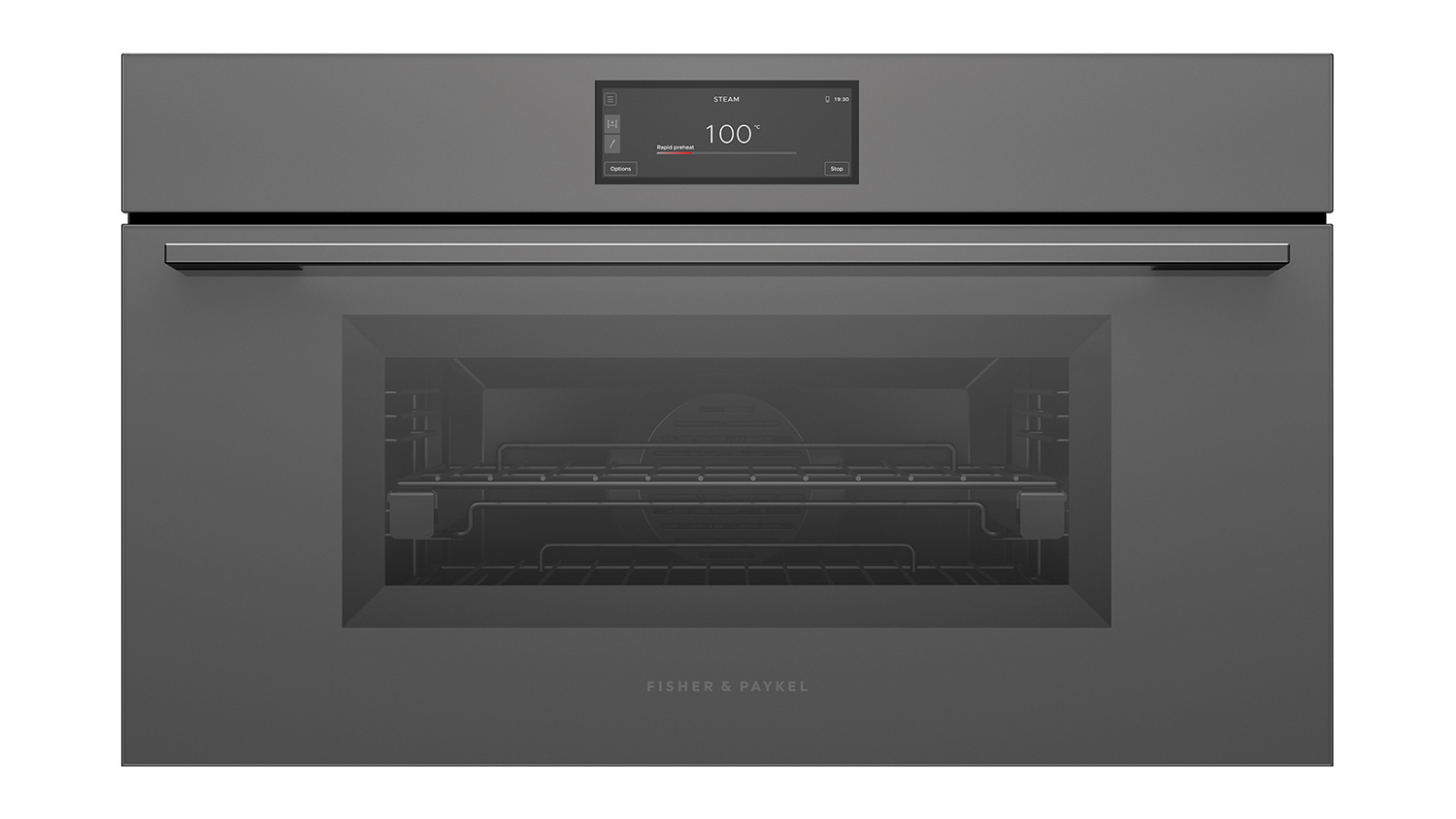 Fisher & Paykel 76cm Built-In Compact Steam Oven in sleek grey finish