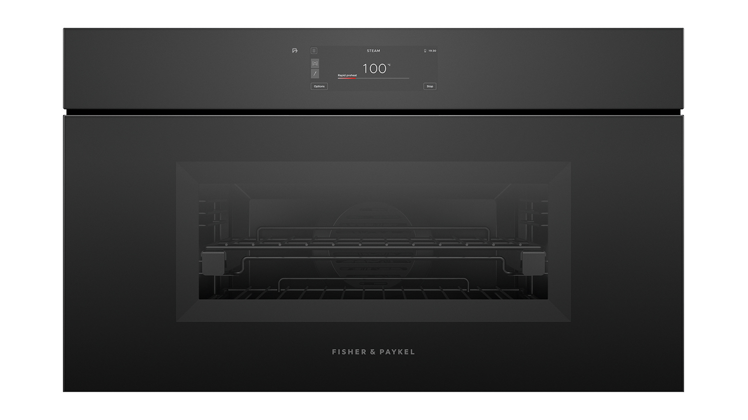 Fisher & Paykel 76cm Built-In Compact Steam Oven in sleek black finish