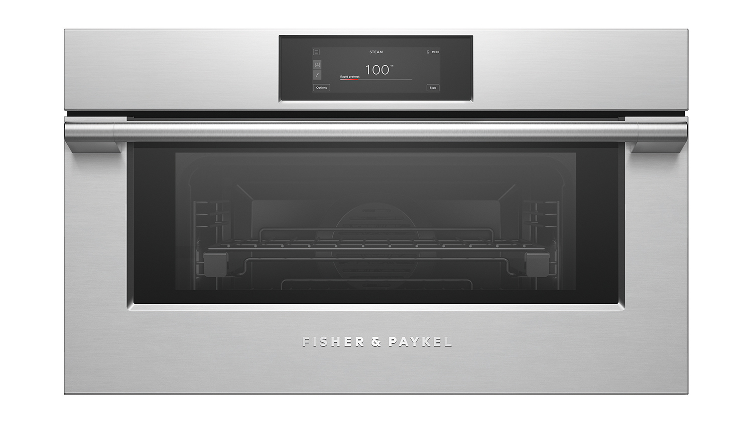 Fisher & Paykel 76cm Built-In Compact Steam Oven in sleek black finish