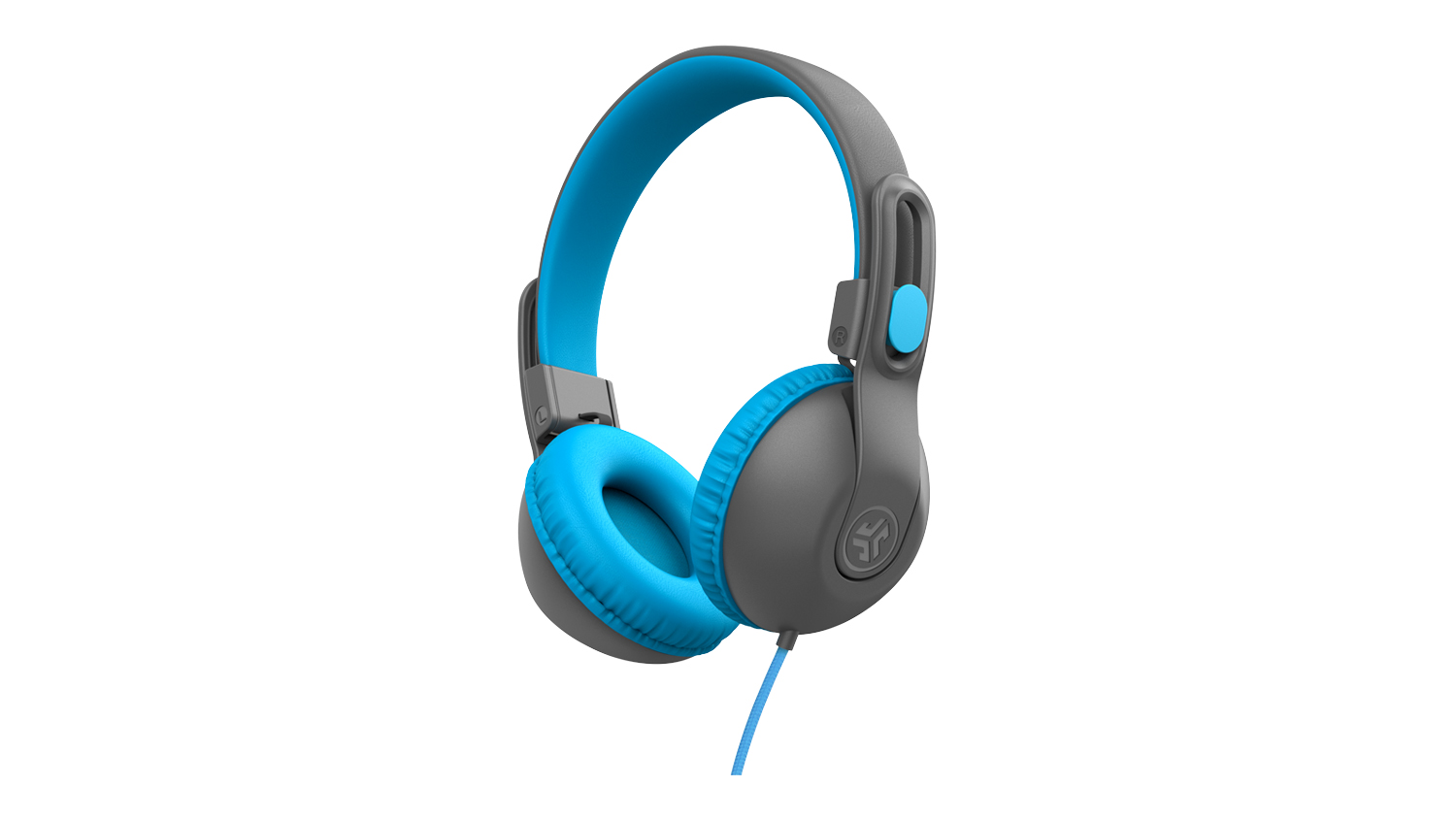 A JLab JBuddies Studio 2 Wired Over-Ear Headphones in sleek blue-grey colour