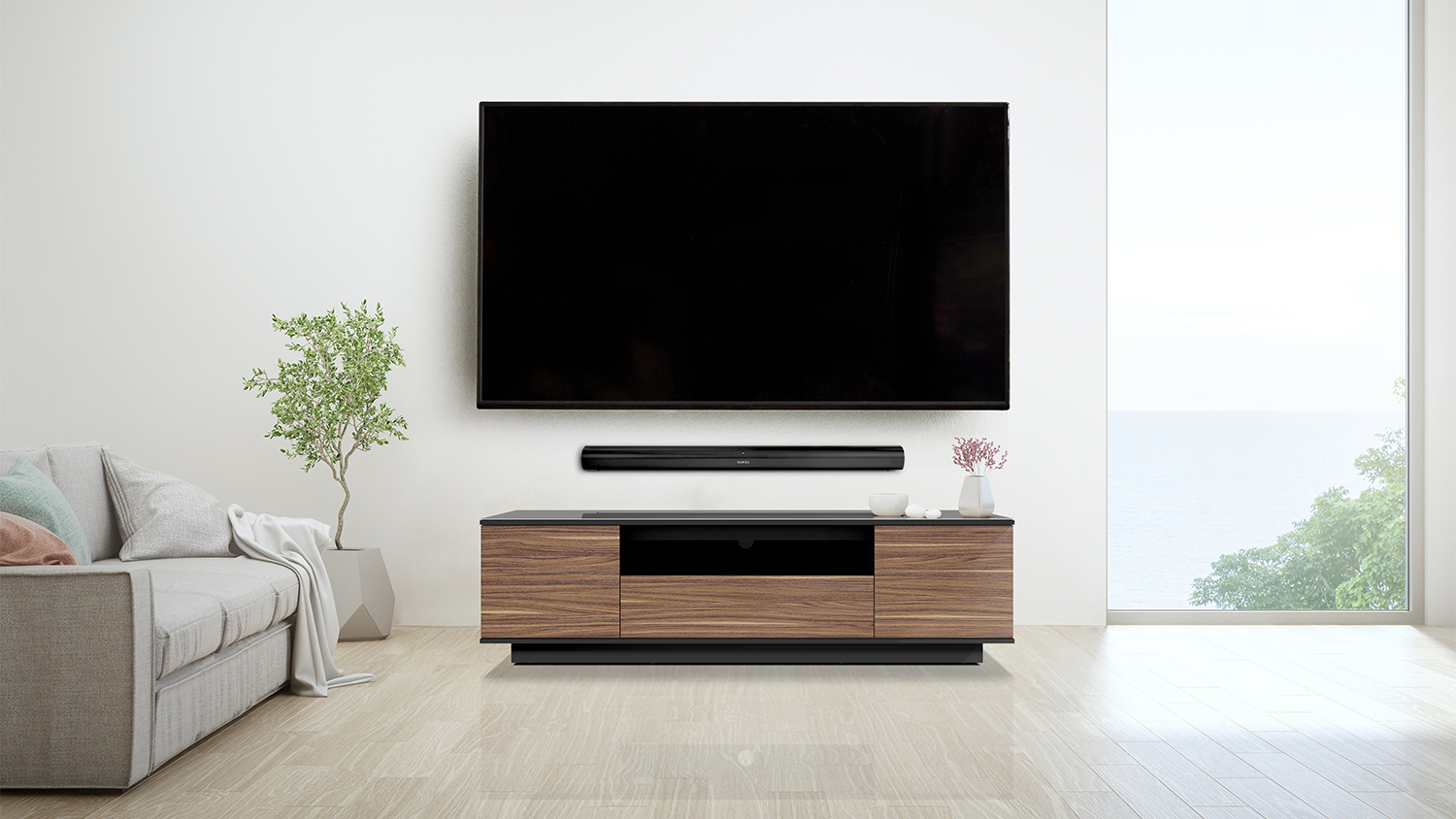 AVS 1.8m Cabo TV/AV Entertainment Centre Cabinet - Black/Bavarian Walnut/Glass Top (CABO1800BBWG)