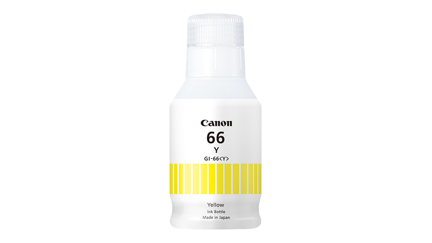 A front view of the canon gi-66 ink bottle