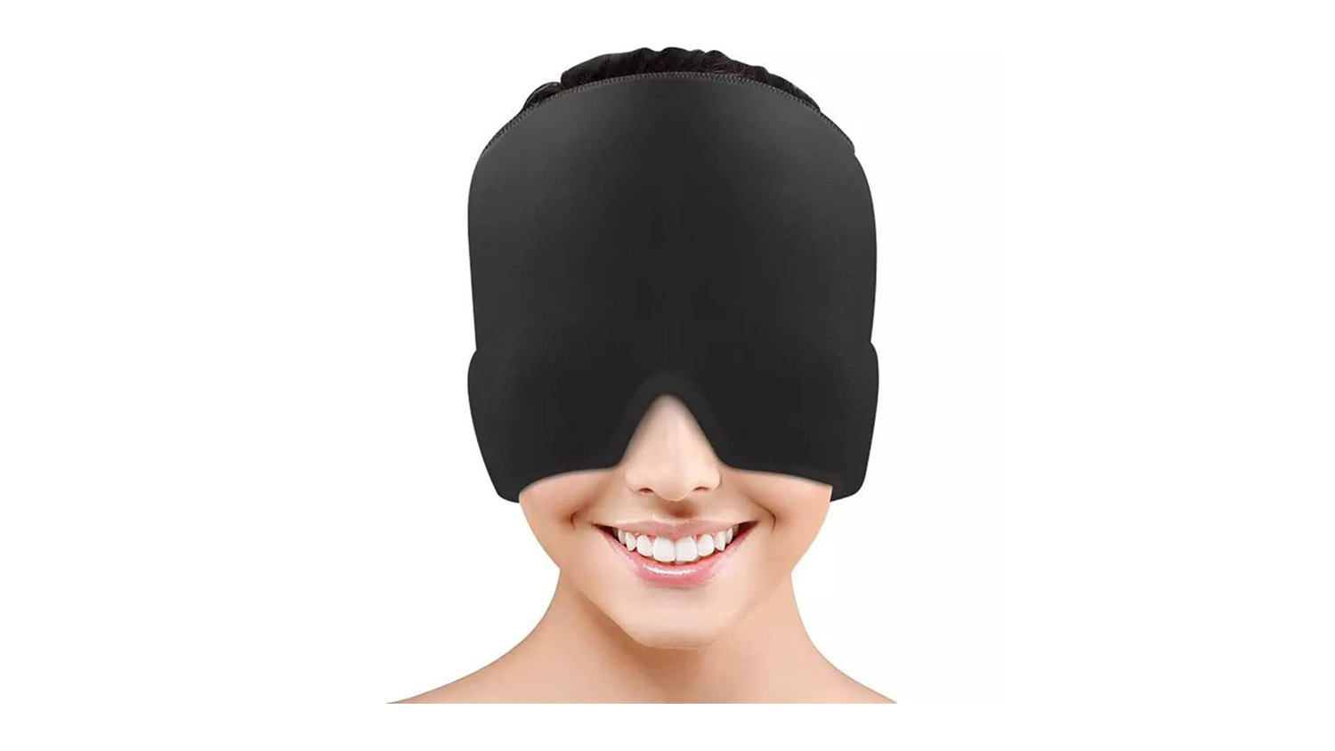 A person wearing a Kmall Headache Gel Ice Pack
