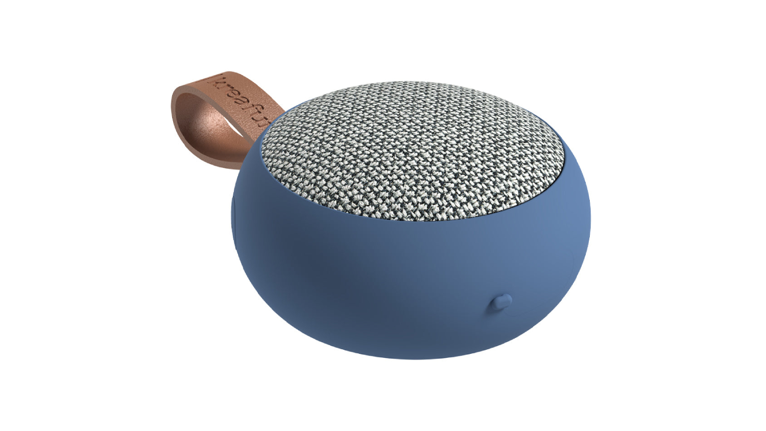 A right-angle view of the Kreafunk aGO 2 fabric portable Bluetooth speaker