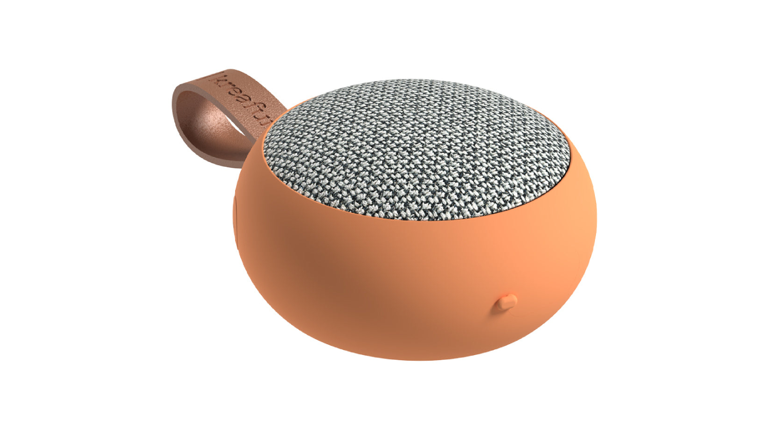 A right-angle view of the Kreafunk aGO 2 fabric portable Bluetooth speaker