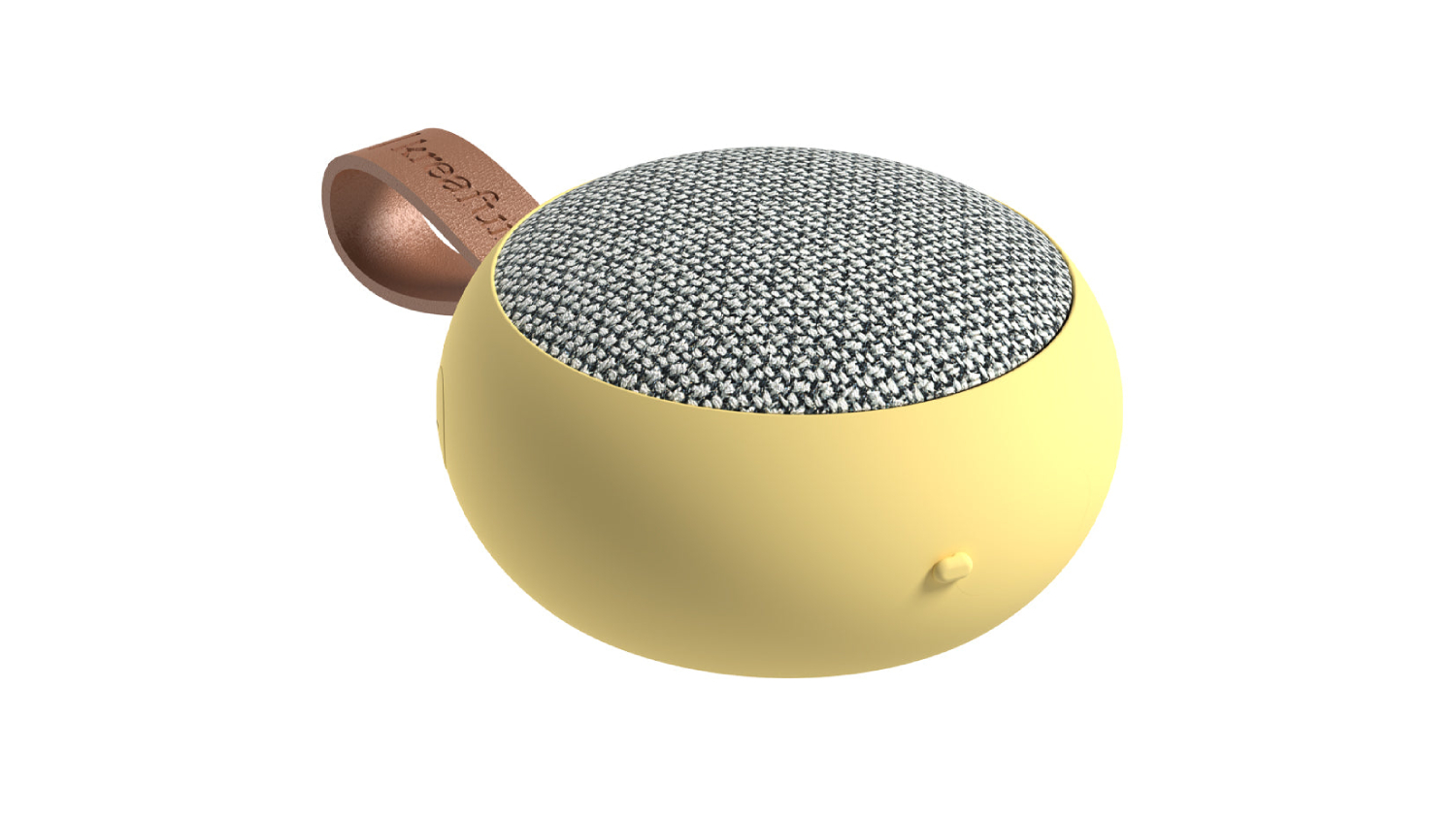 A right-angle view of the Kreafunk aGO 2 fabric portable Bluetooth speaker