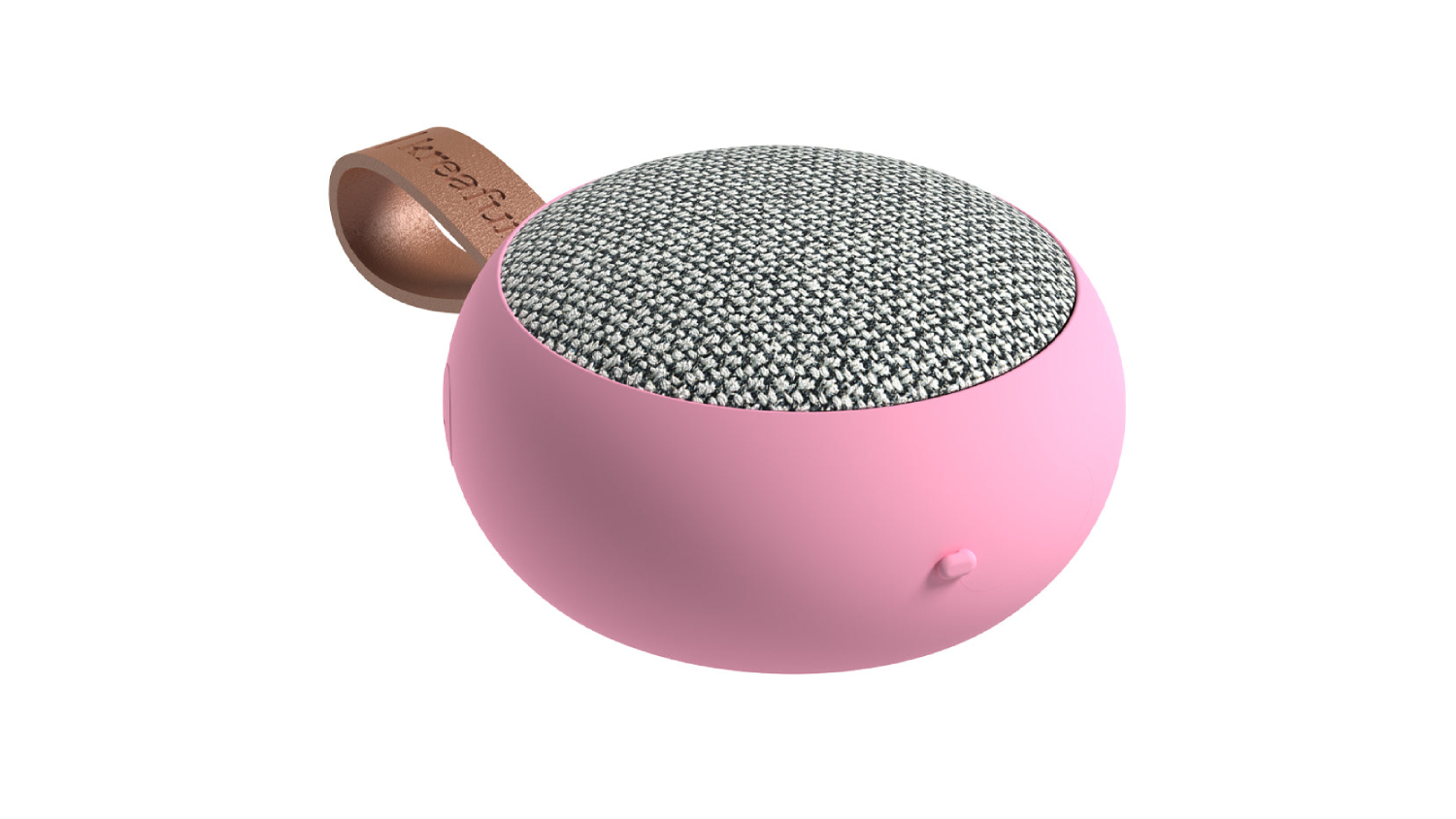 A right-angle view of the Kreafunk aGO 2 fabric portable Bluetooth speaker