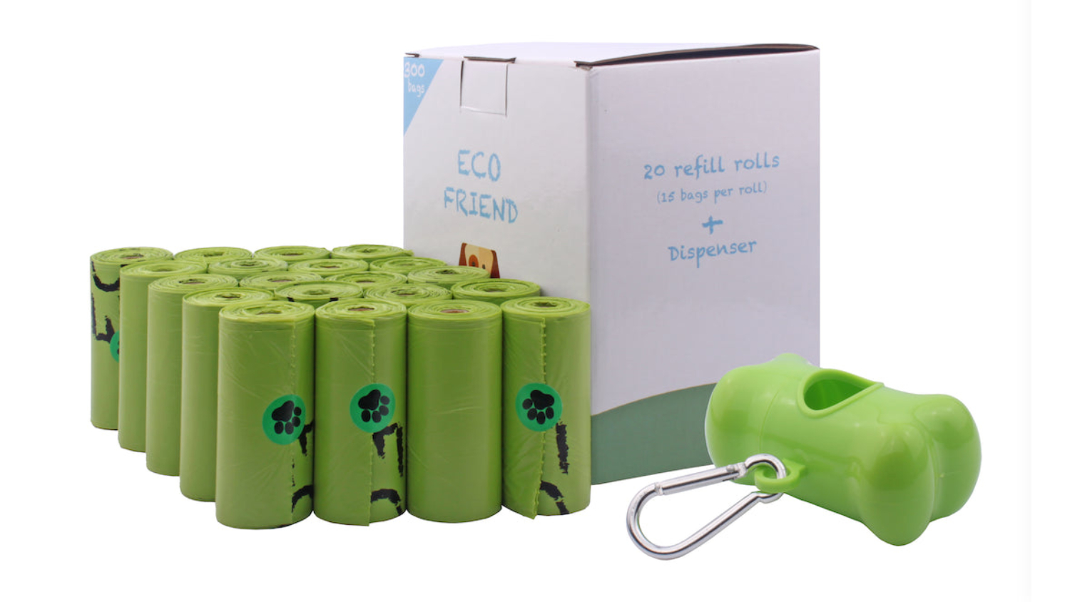 Kmall eco-friendly dog poo bags with dispenser and 20 refill rolls