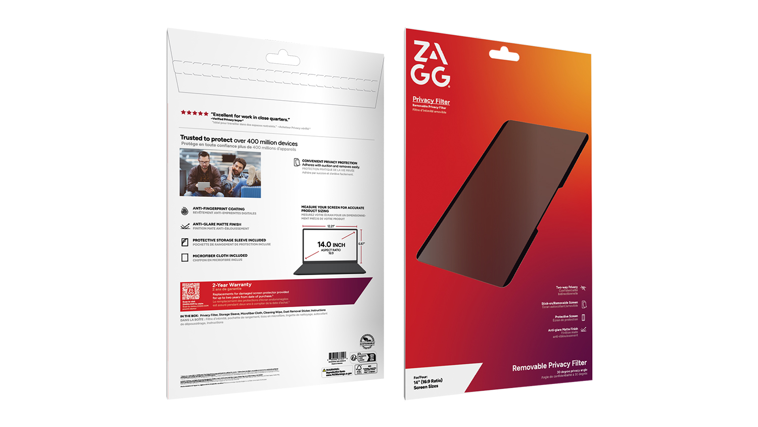 Zagg Removable 2-Way Privacy Filter Screen Protector for 14" Laptop - Clear (100320532)