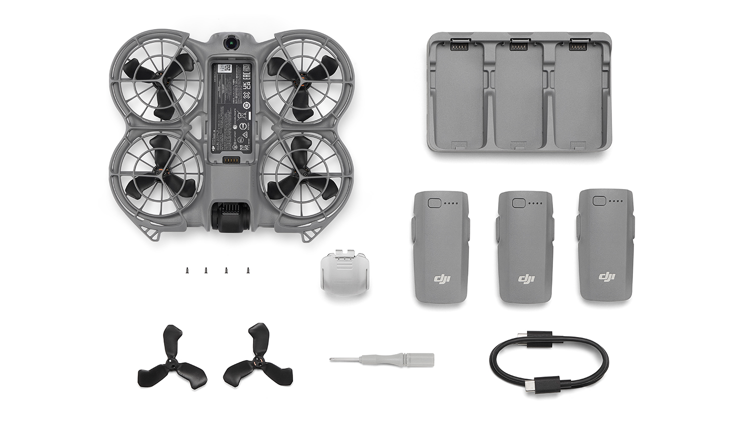 DJI Neo 2 drone with accessories in sleek grey colour