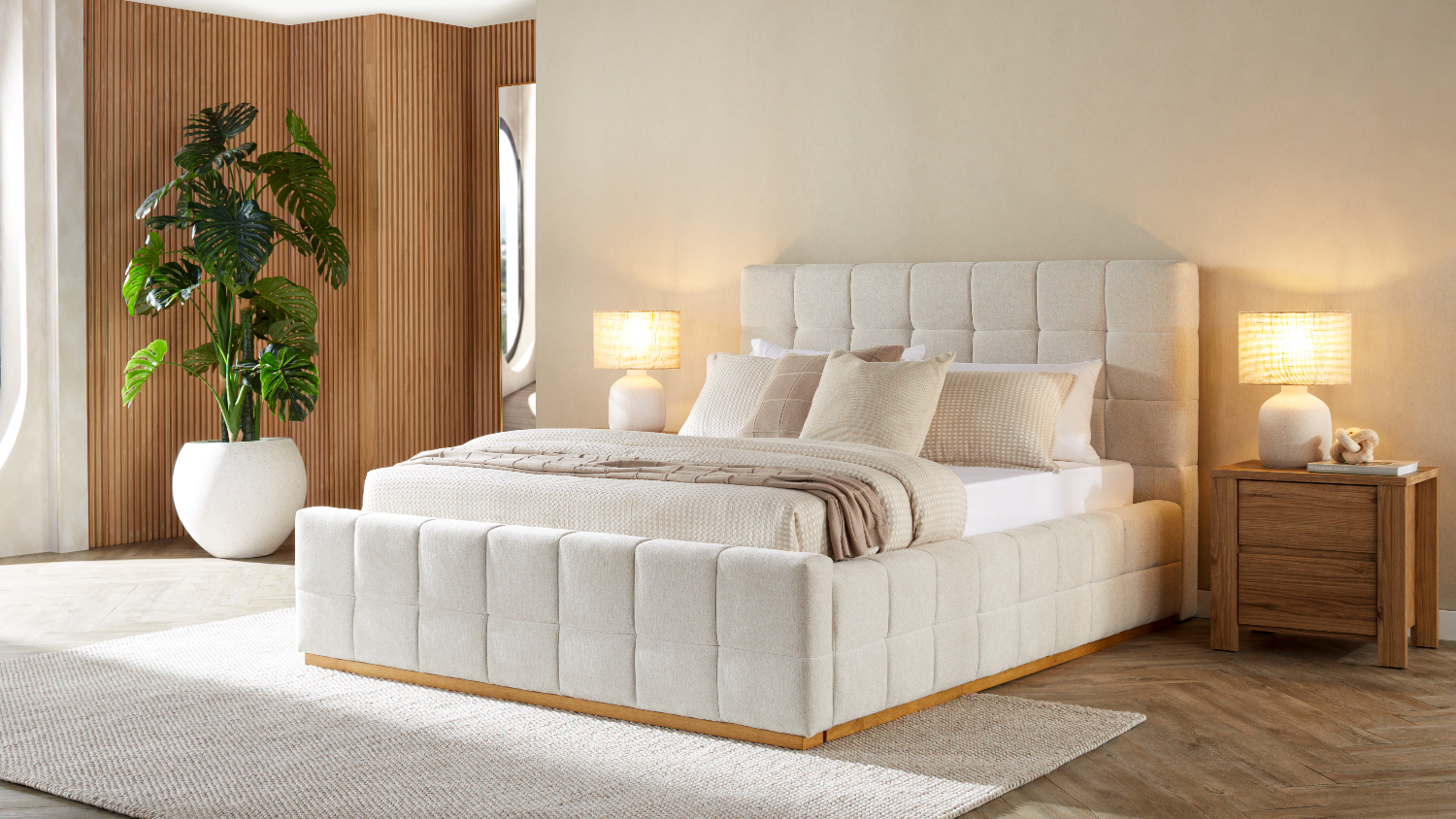 A view of the Amber Queen Upholstered Gas Lift Storage Bed Frame