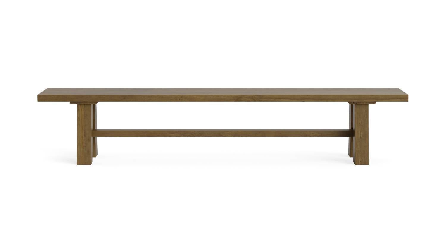 Rectangular wooden dining bench with a natural finish, featuring a flat top and two sturdy legs