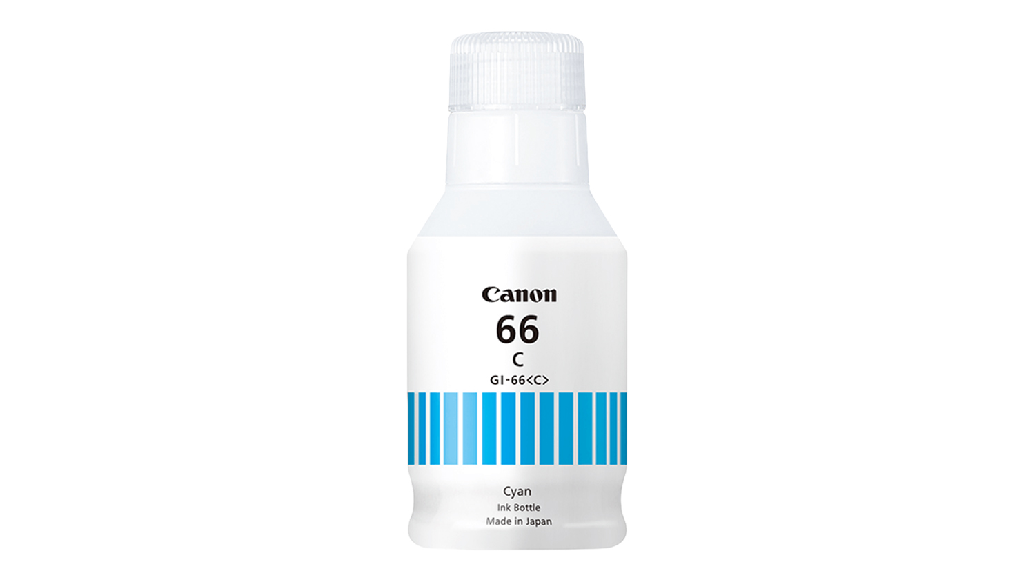 A front view of the canon gi-66 ink bottle