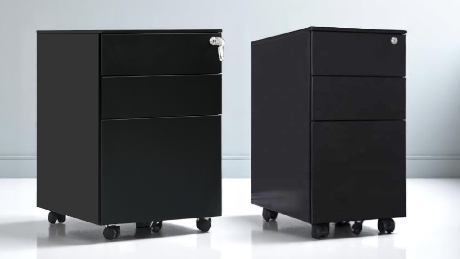 Kmall Metal Office Cabinet with Lock, Stationary Tray 30 x 52 x 60cm - Black