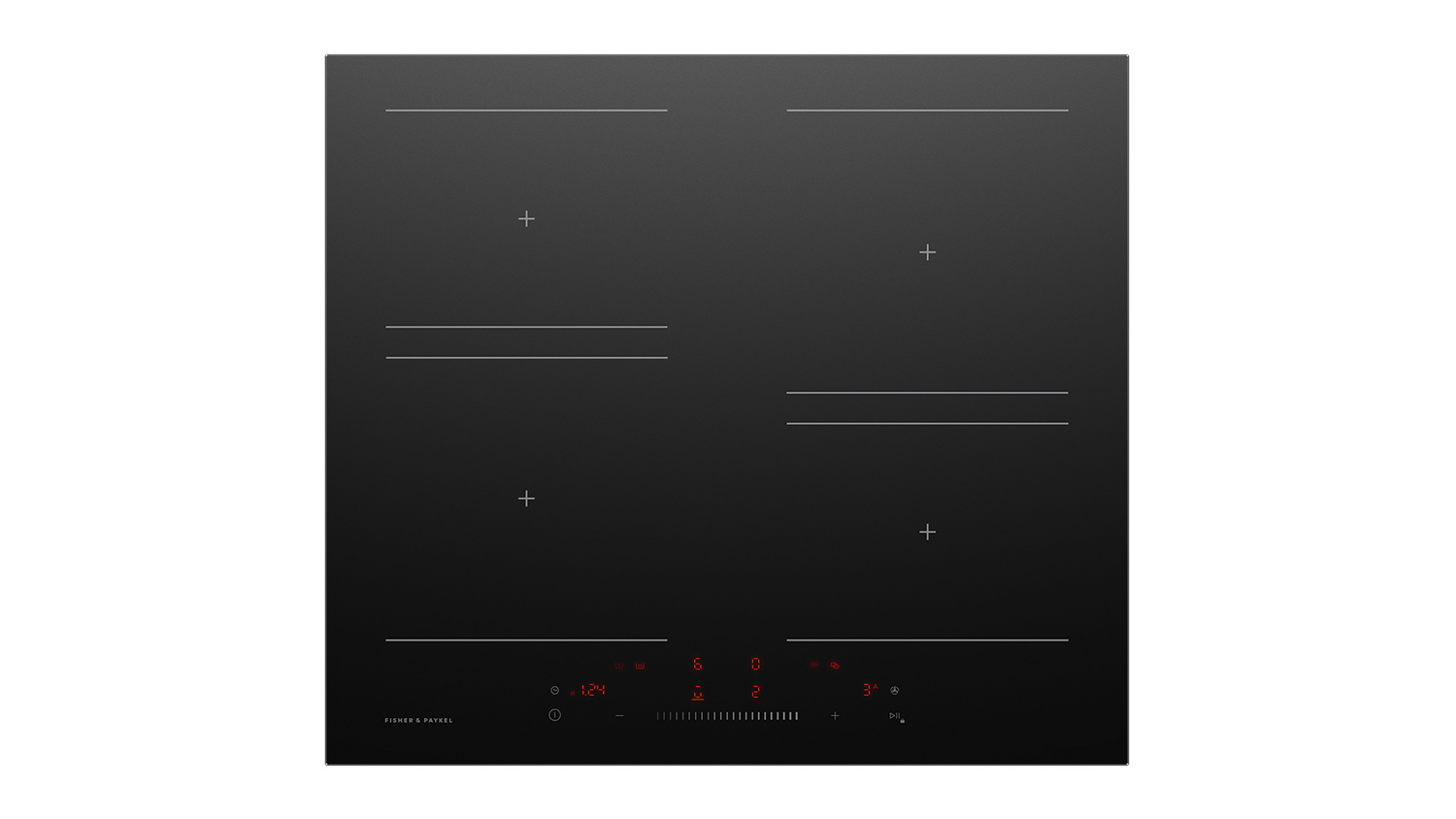 Fisher & Paykel 60cm Smart 4 Zone Low Current Induction Cooktop in a sleek black colour