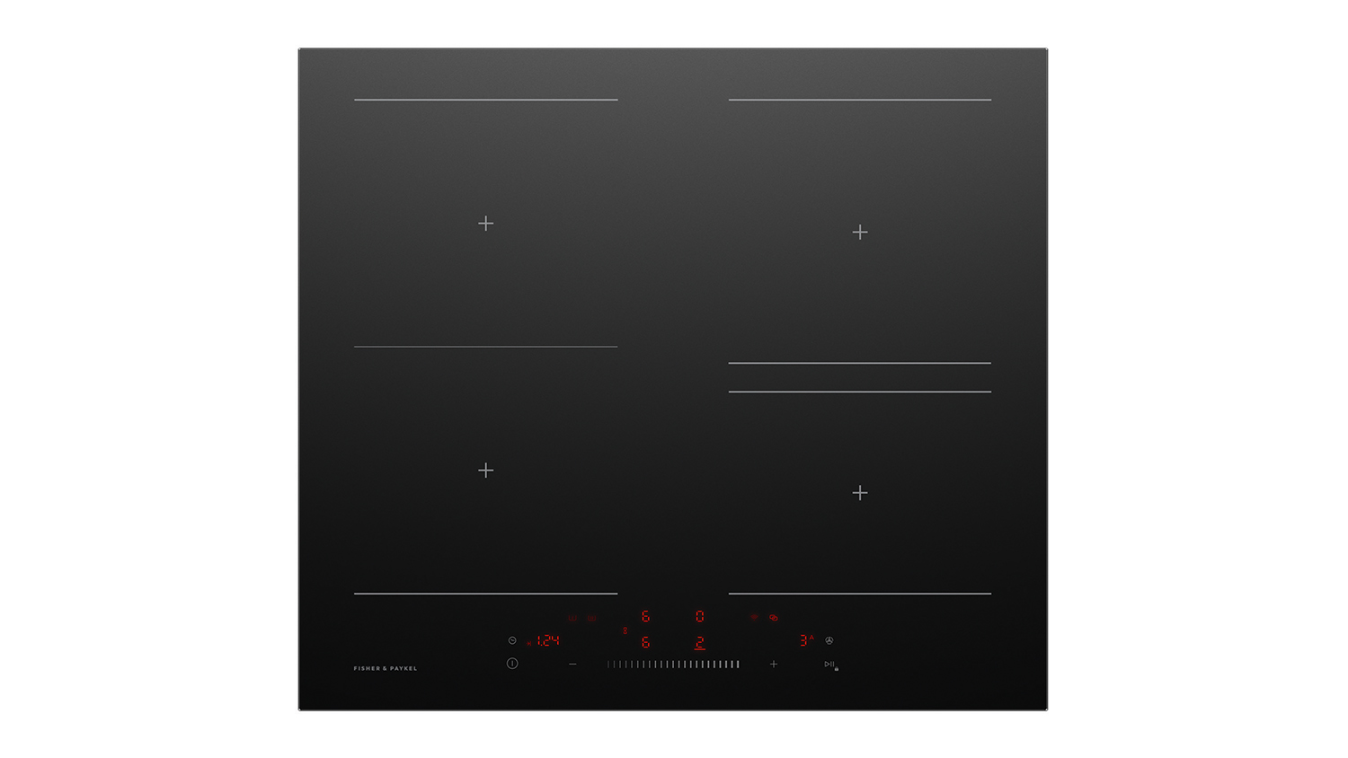 Fisher & Paykel 60cm Smart 4 Zone Low Current Induction Cooktop in a sleek black colour